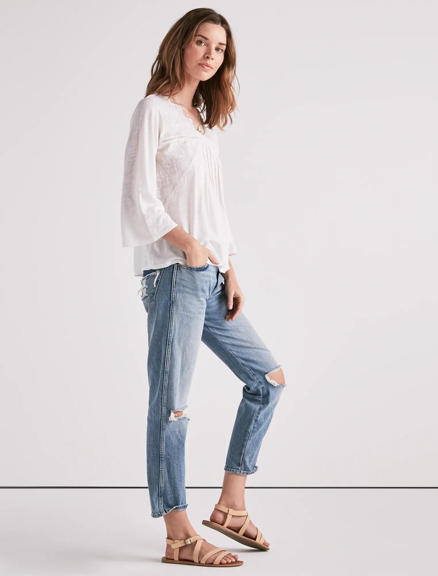 LONG SLEEVE EYELET TOP, image 2