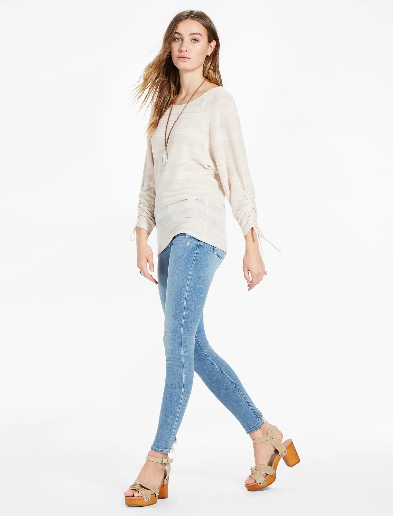 BOAT NECK RUCHED SLEEVE TOP, image 2