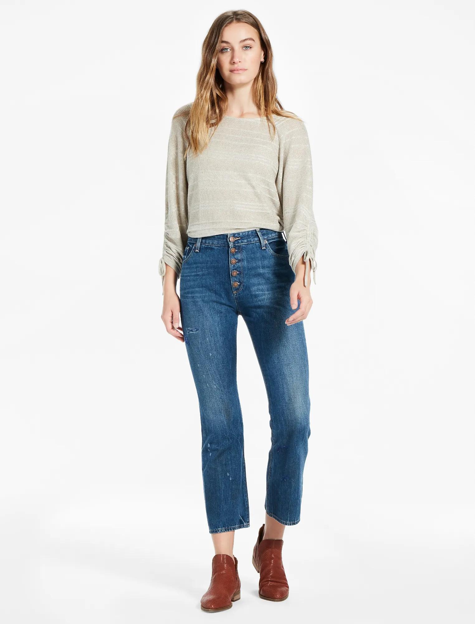 BOAT NECK RUCHED SLEEVE TOP, image 2