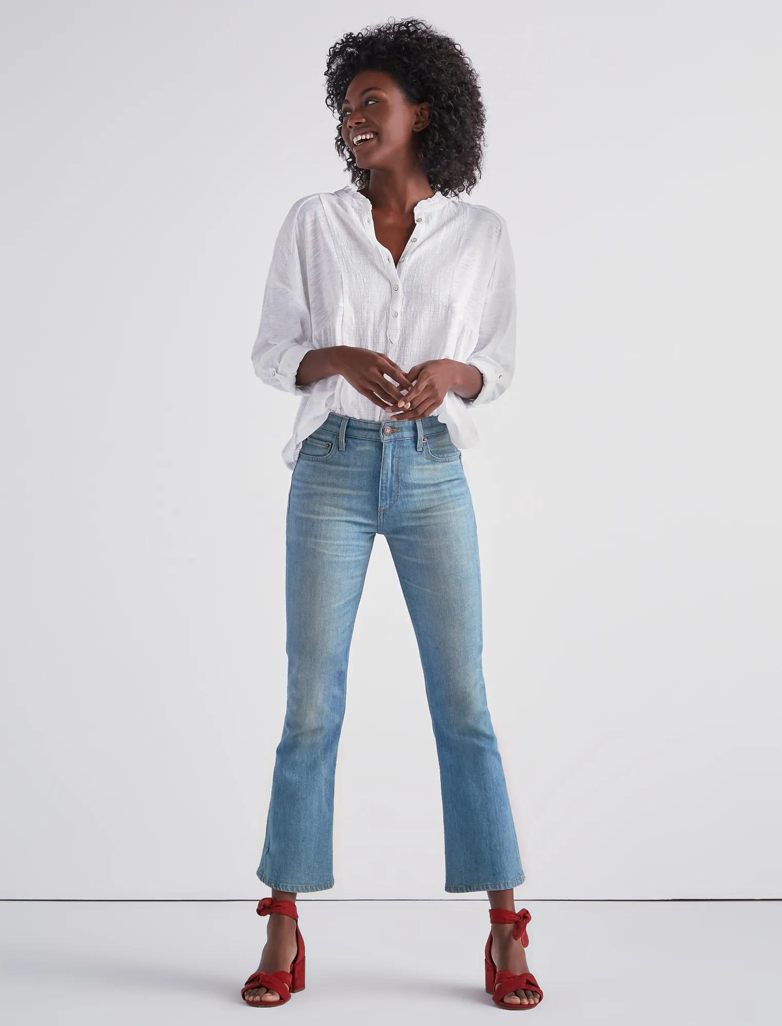 WOVEN GAUZE MIX HENLEY TOP | Lucky Brand