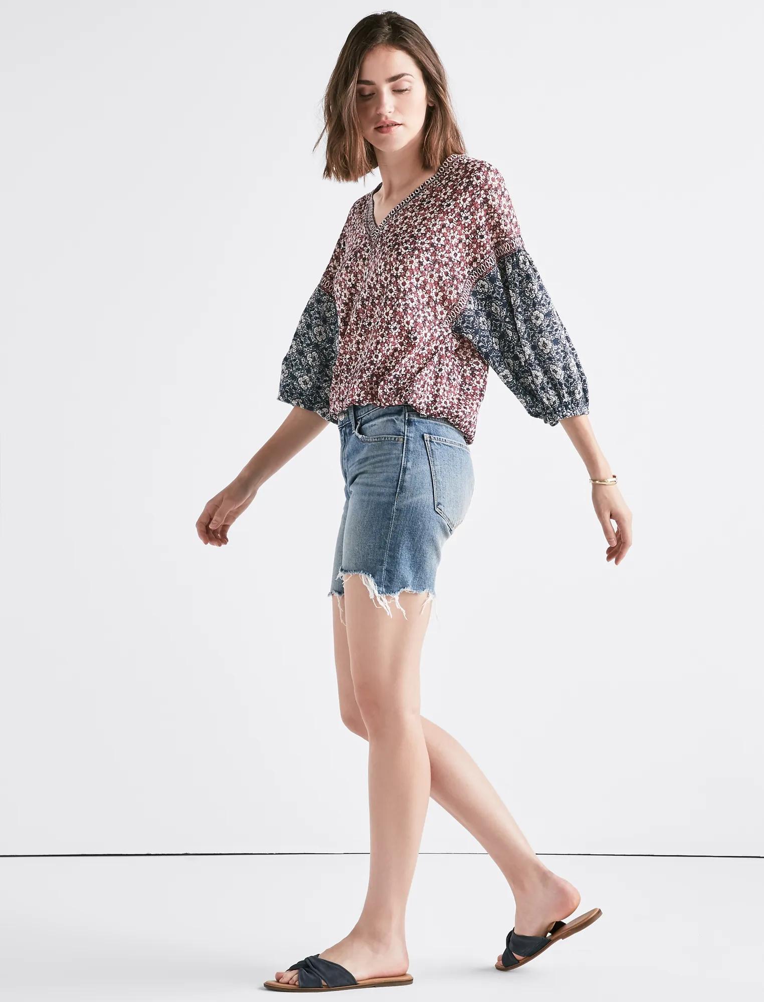 TEXTURE BANDED BOTTOM PEASANT TOP, image 2