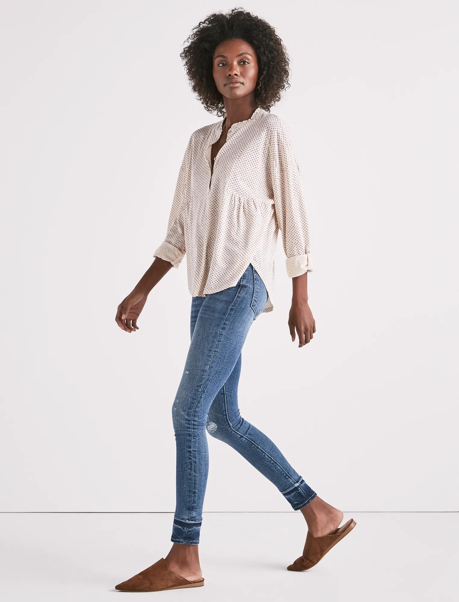 GAUZE MIX LONG SLEEVE HENLEY TOP, image 2