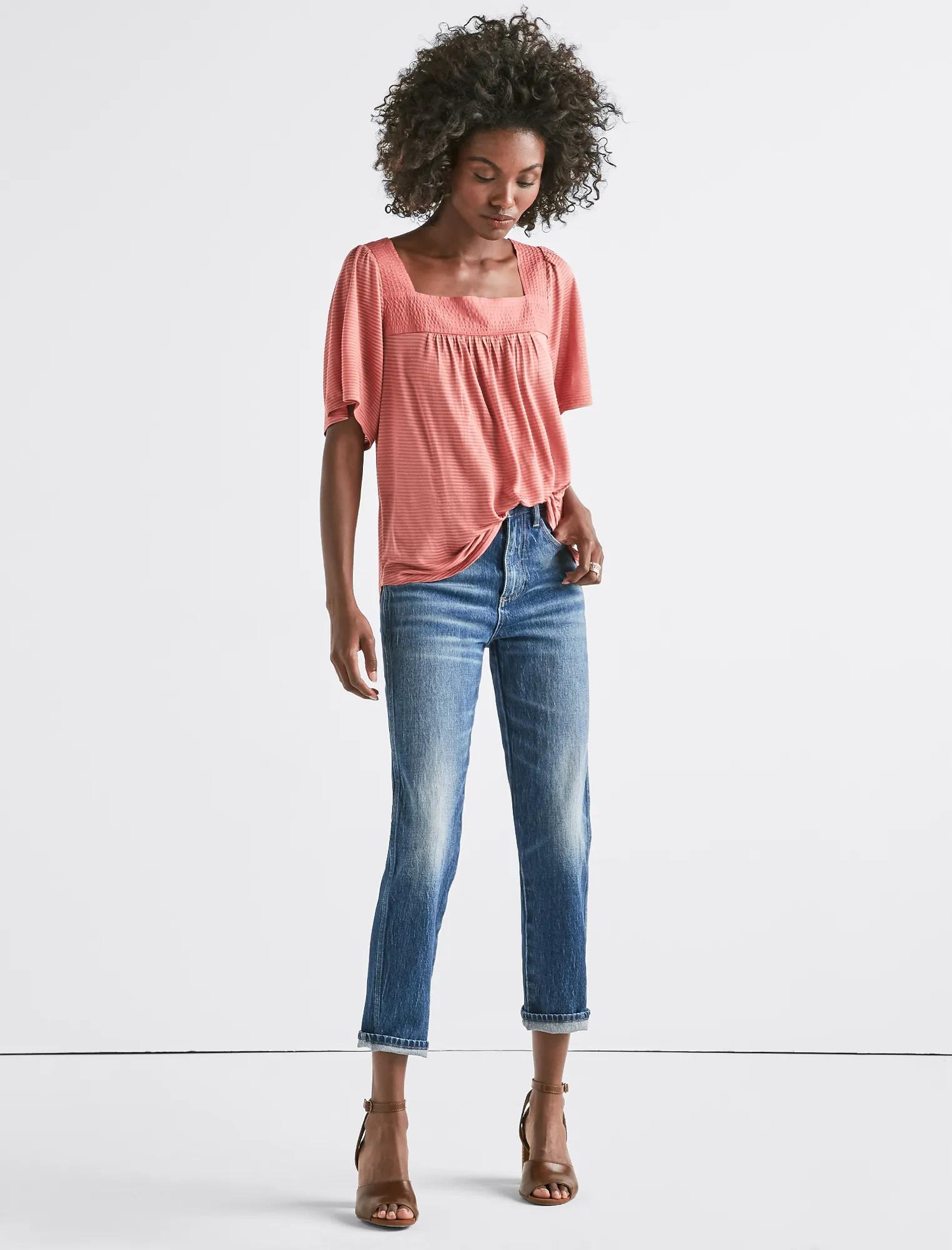 SHADOW STRIPE PEASANT TOP, image 2