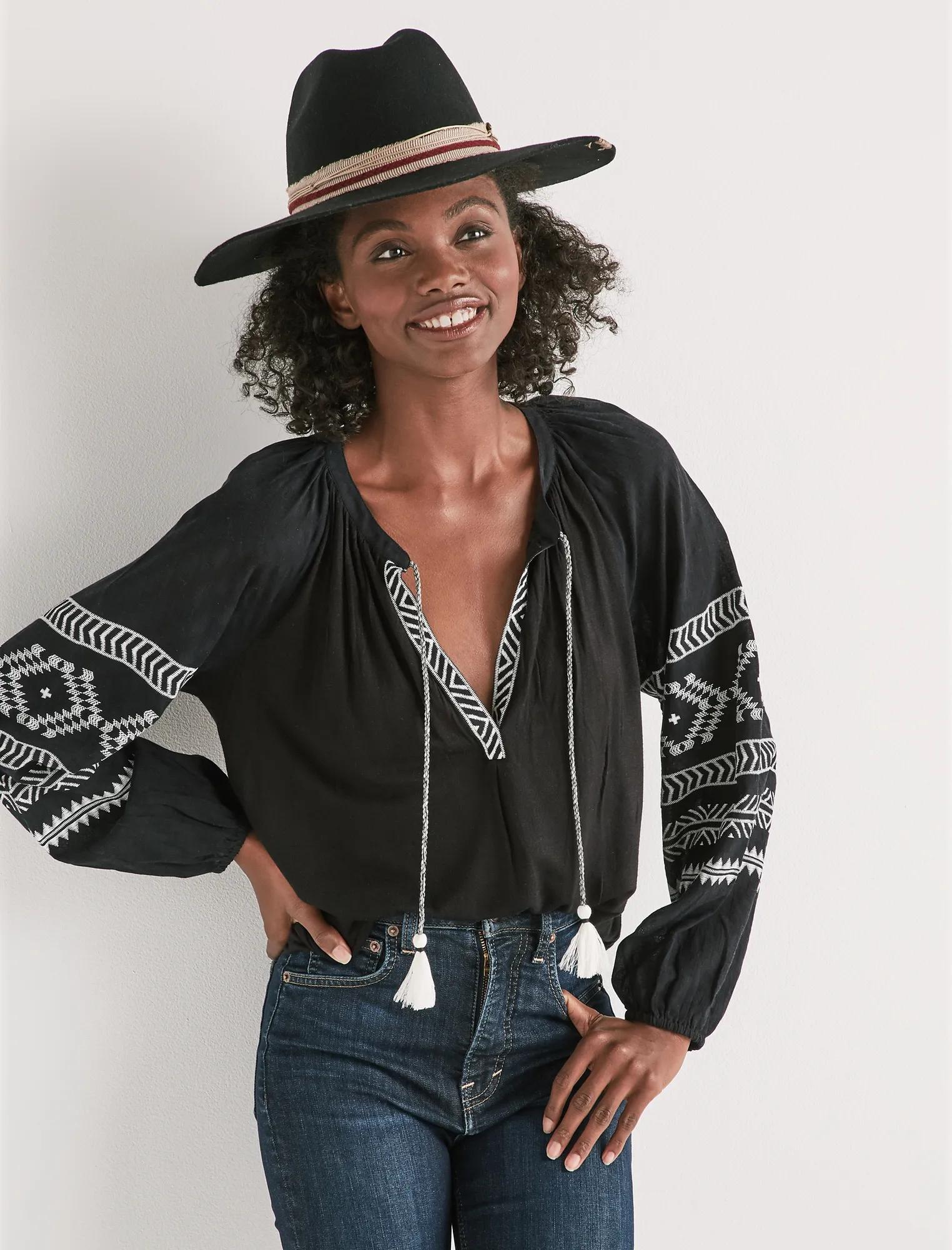 EMBROIDERED PEASANT TOP, image 1