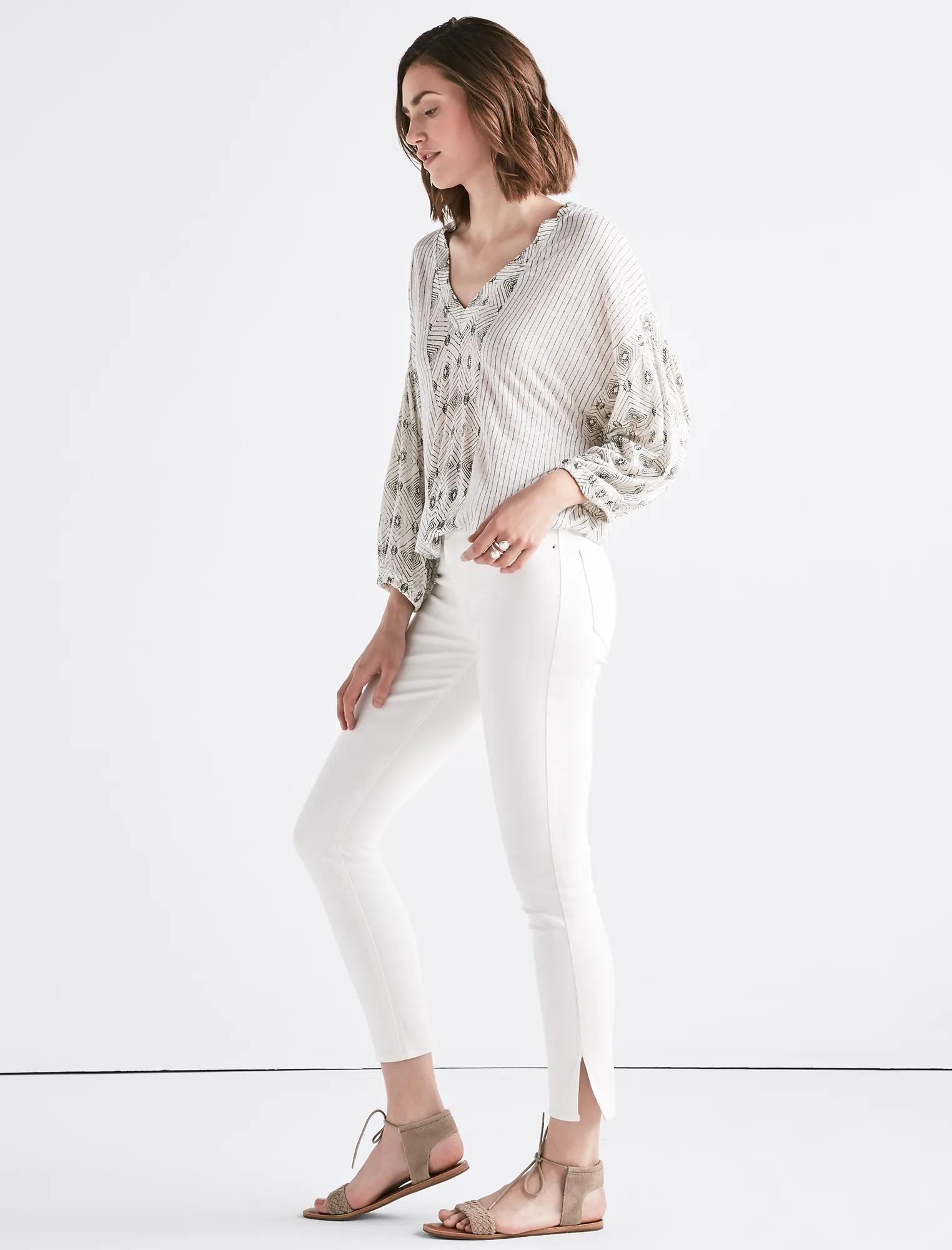 TEXTURE BANDED BOTTOM PEASANT TOP, image 2