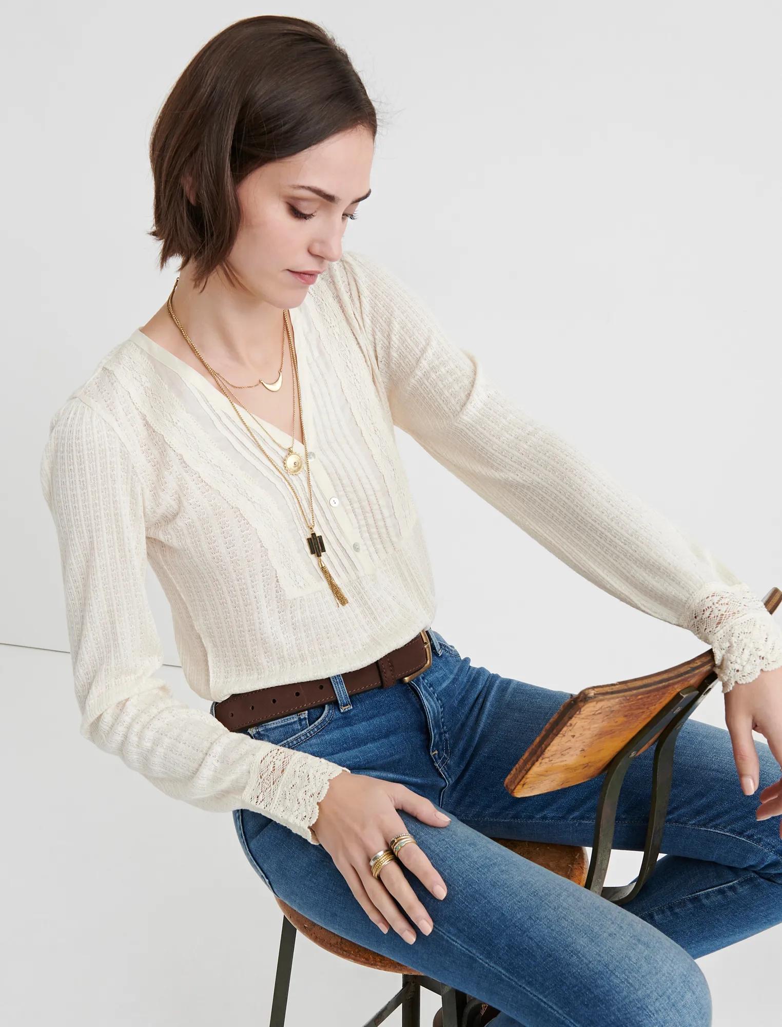 LACE MIX DROP NEEDLE TOP, image 1