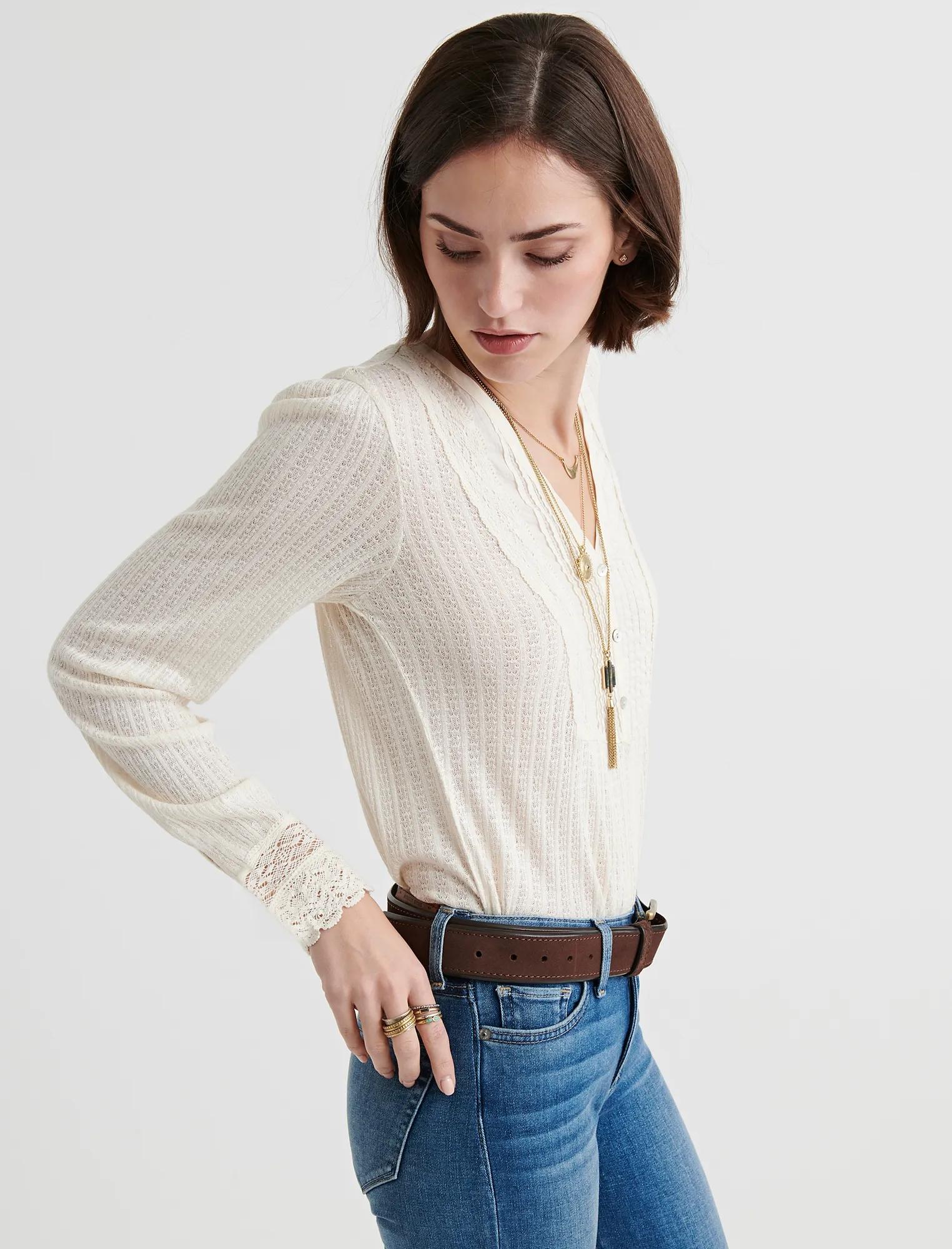 LACE MIX DROP NEEDLE TOP, image 2