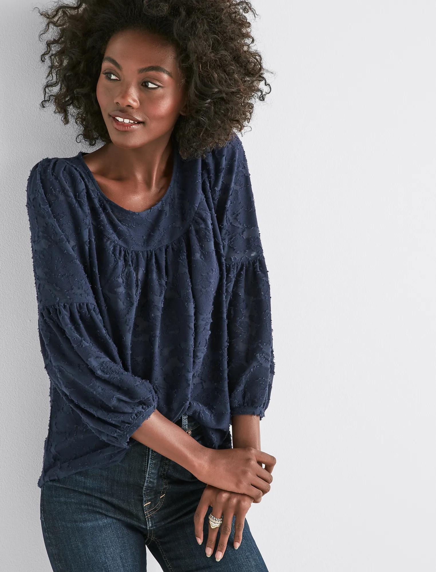 CLIPPED JACQUARD PEASANT TOP, image 1
