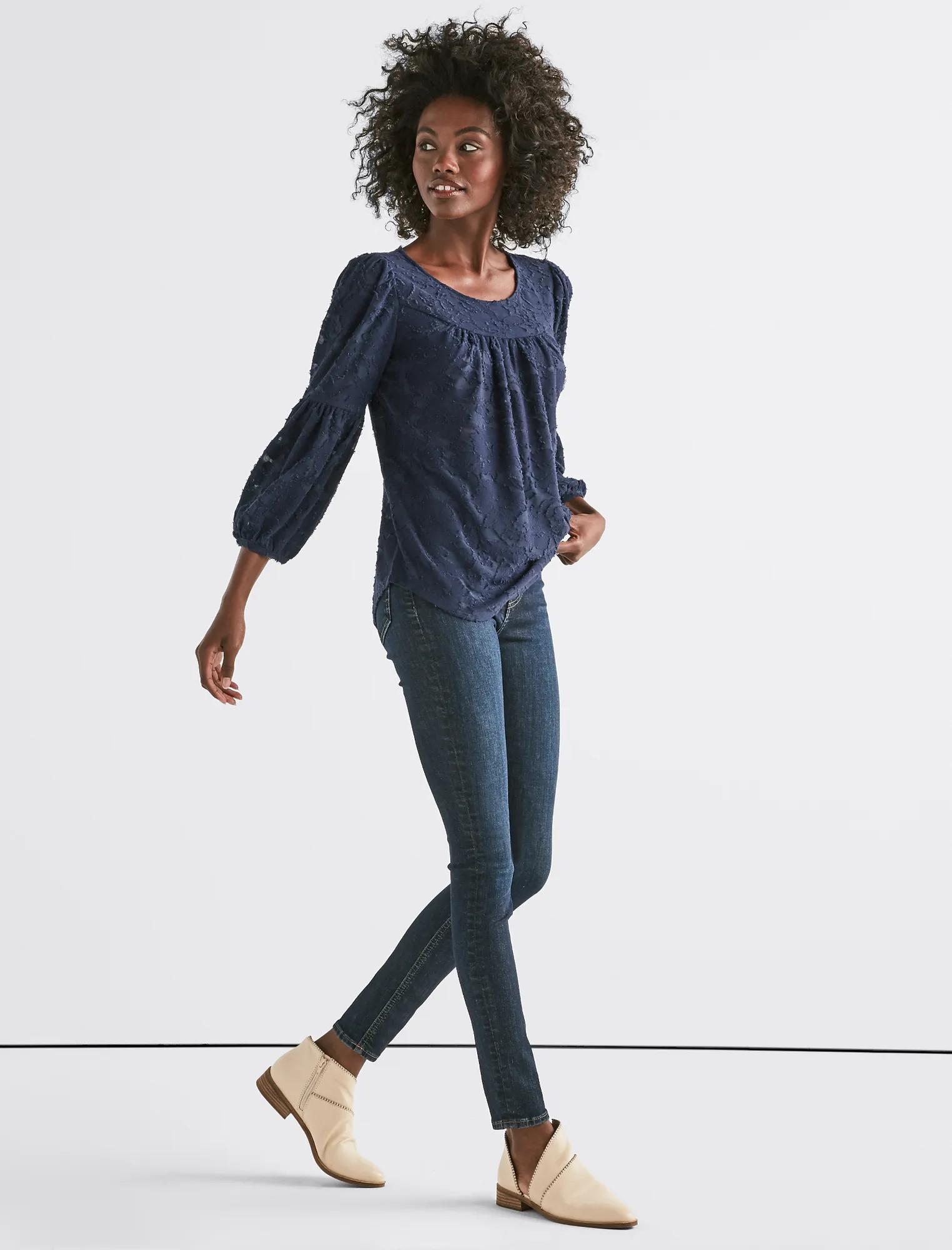 CLIPPED JACQUARD PEASANT TOP, image 2