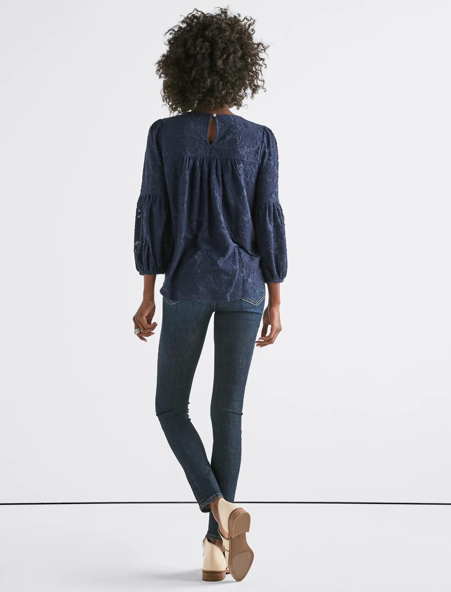 CLIPPED JACQUARD PEASANT TOP, image 3