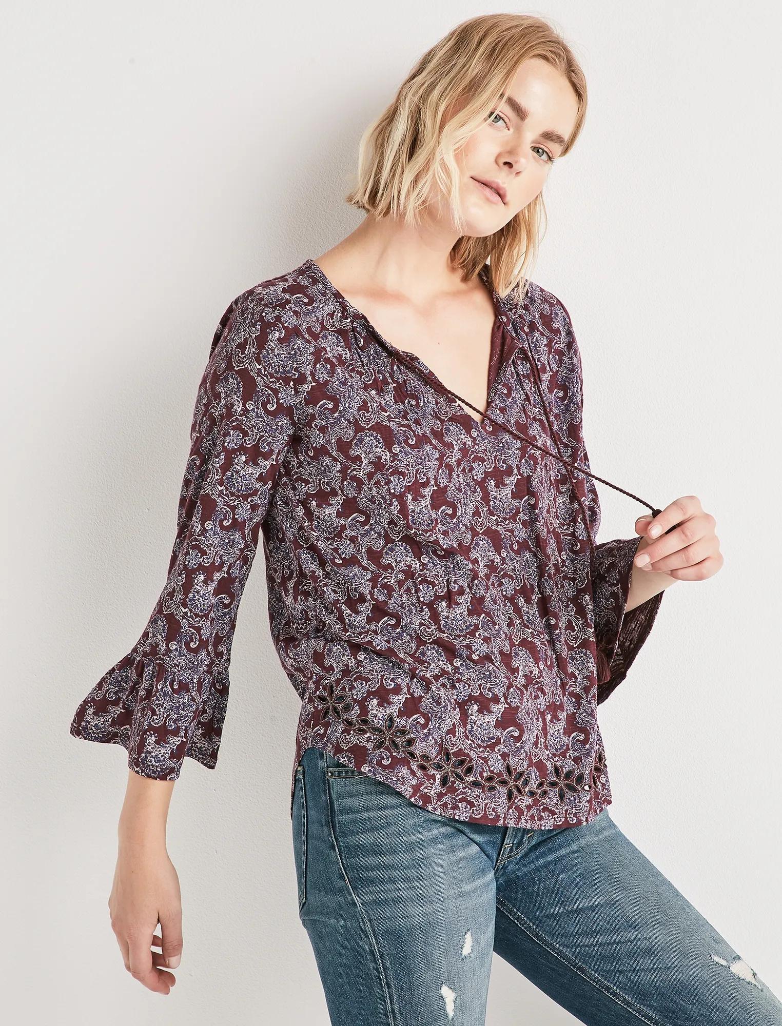 3/4 SLEEVE PRINTED TOP, image 1