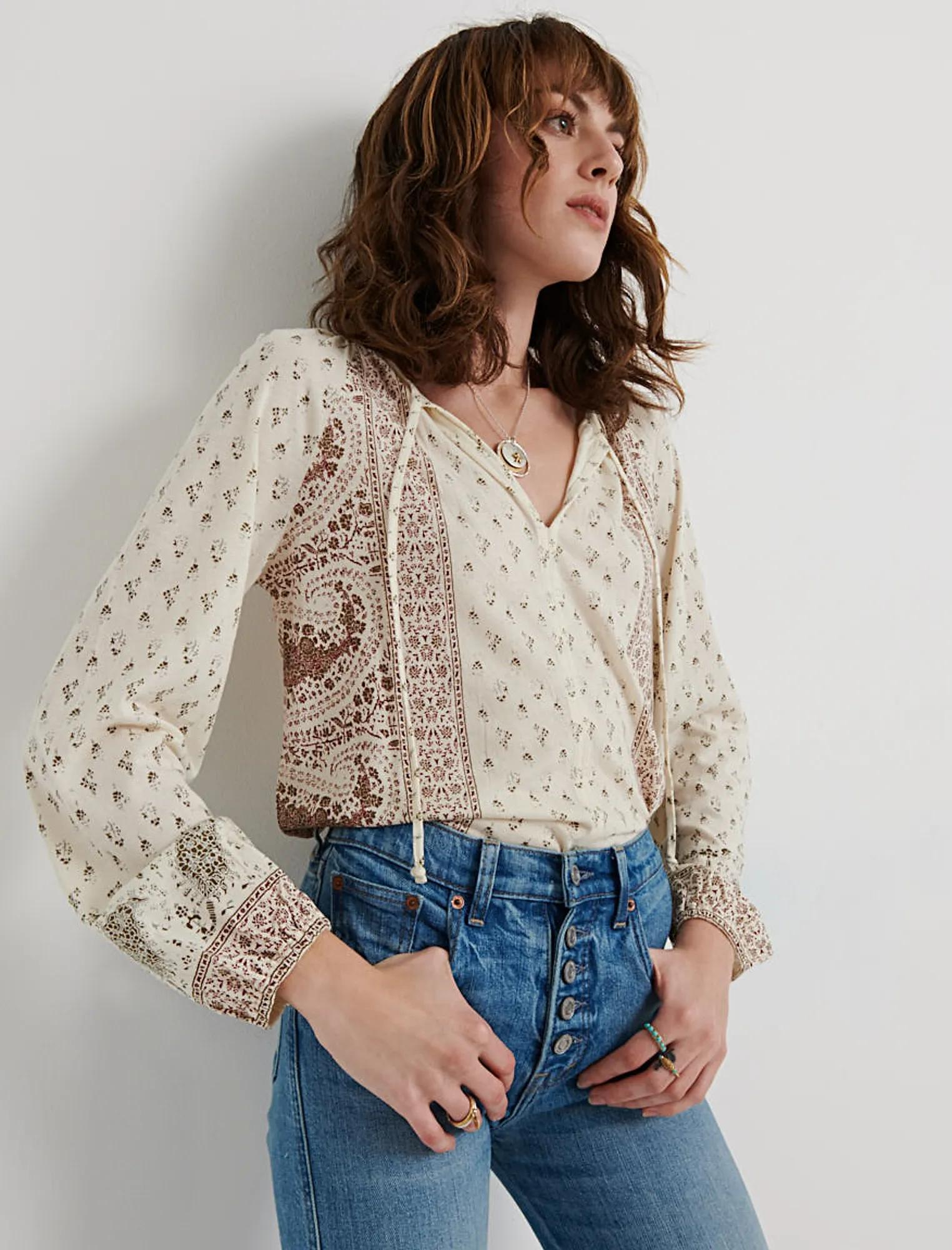 Paisley Print Peasant Top, image 1