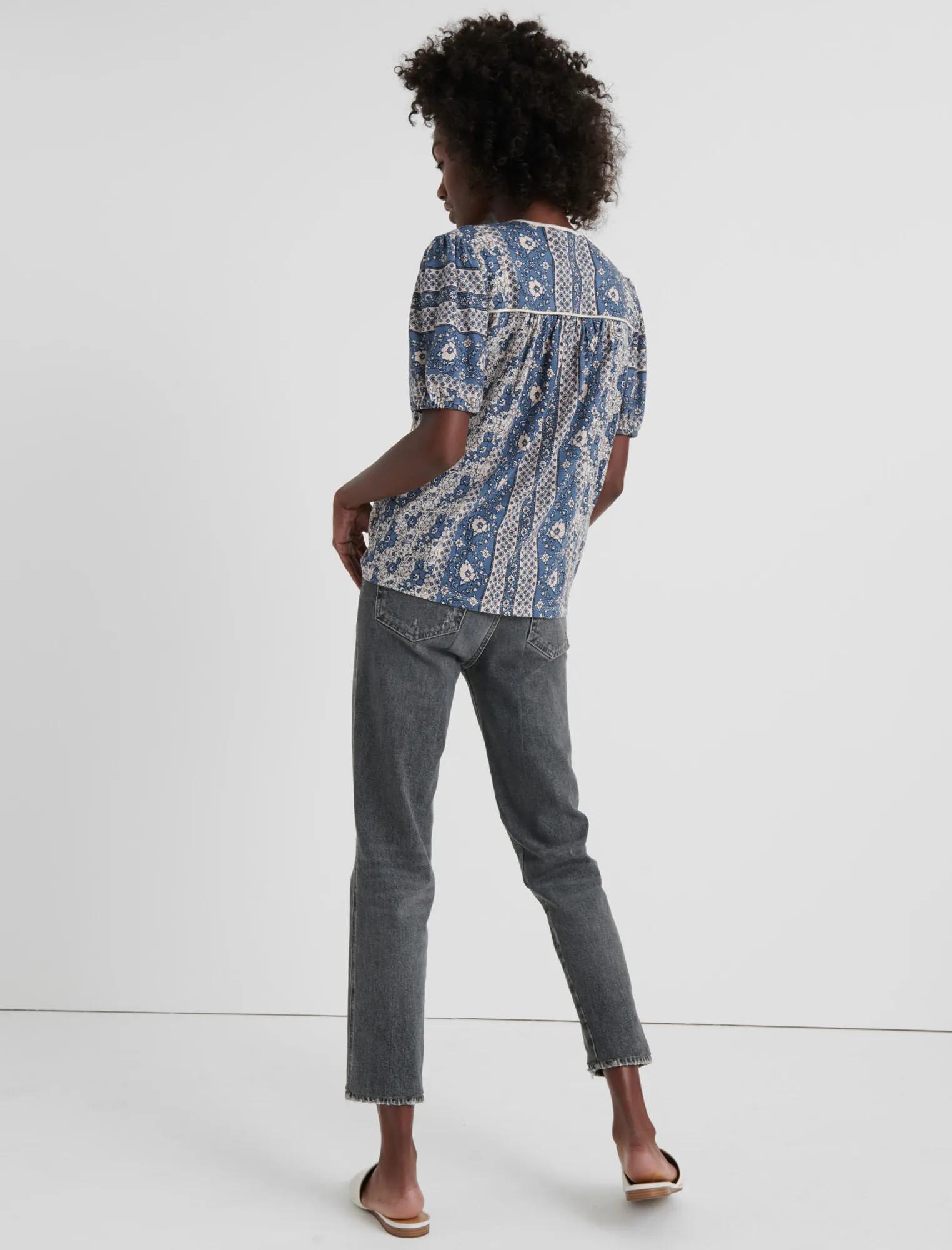 PRINTED SHORT SLEEVE PEASANT TOP, image 3
