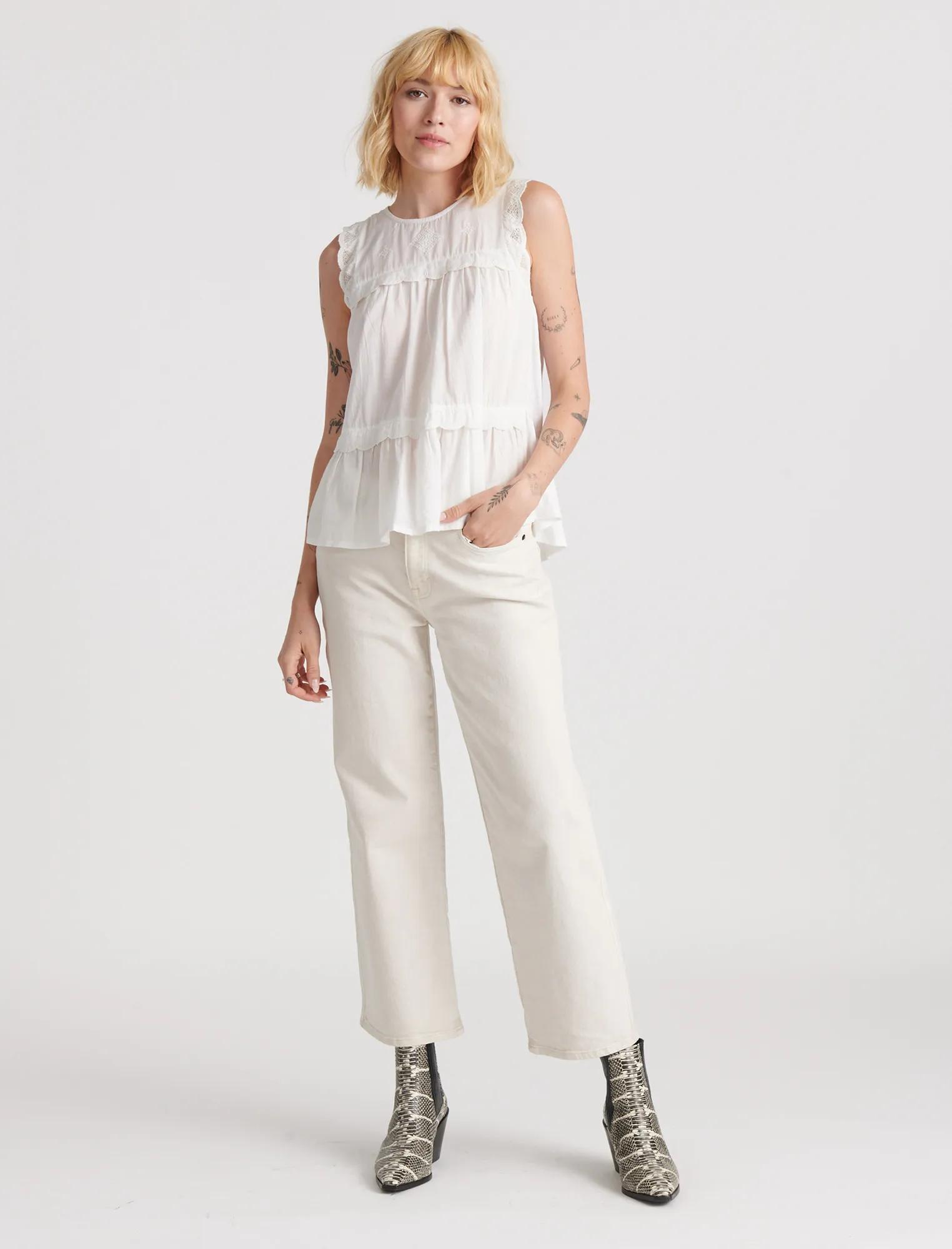 SLEEVELESS KNIT WOVEN MIX BLOUSE TOP, image 2