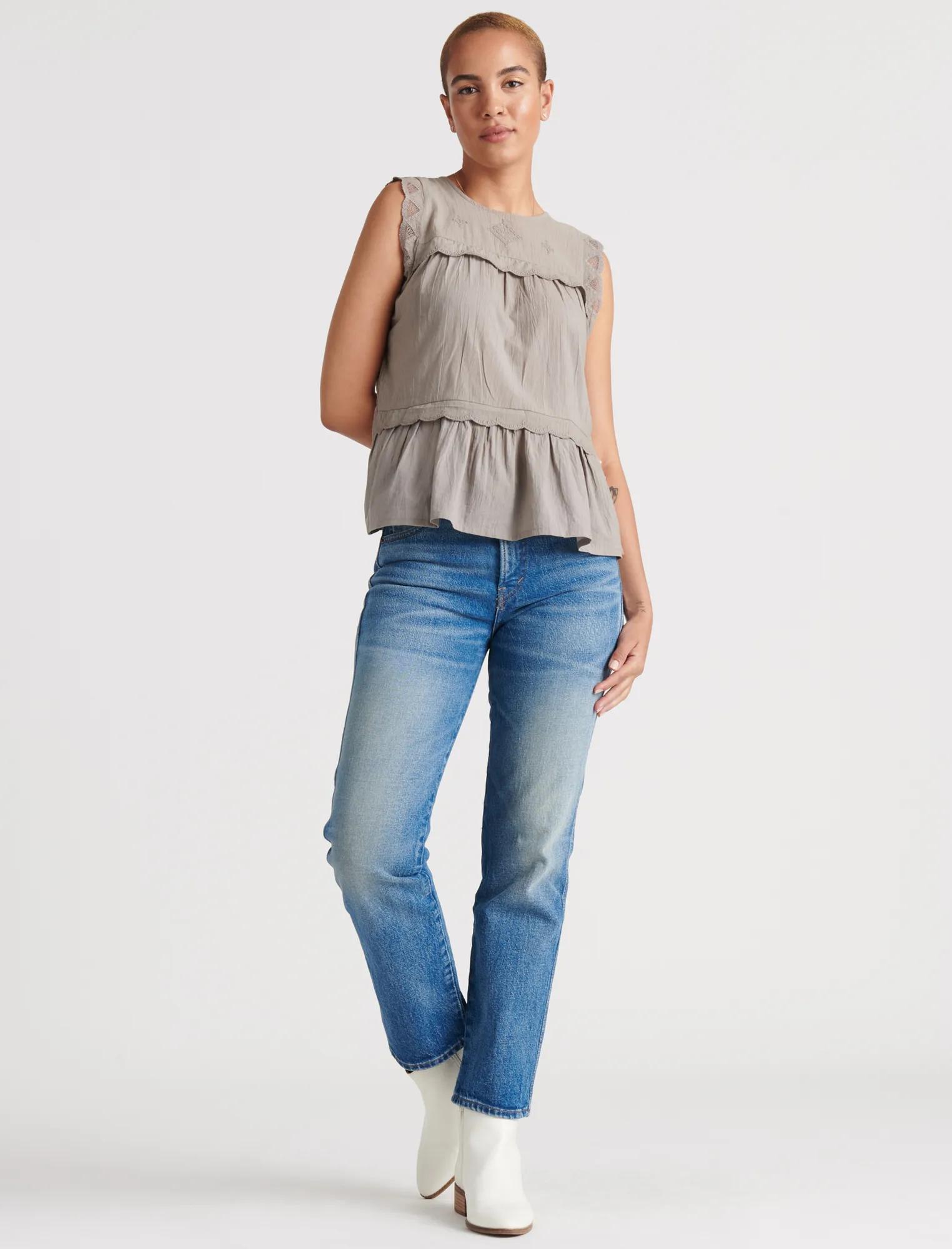 SLEEVELESS KNIT WOVEN MIX BLOUSE TOP, image 2