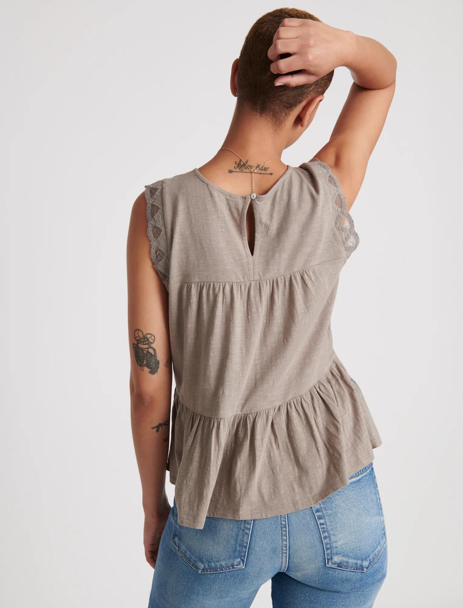 SLEEVELESS KNIT WOVEN MIX BLOUSE TOP, image 4