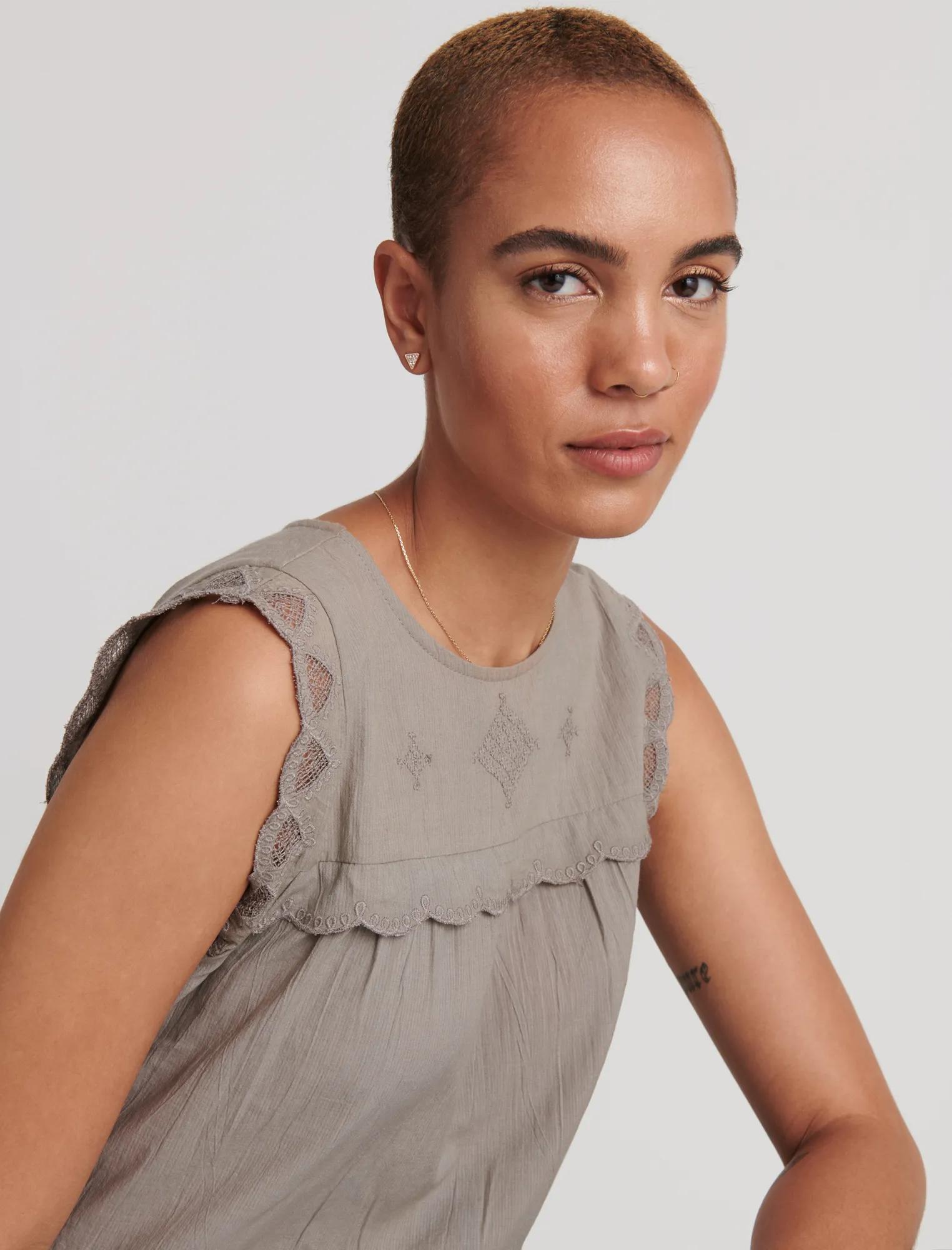 SLEEVELESS KNIT WOVEN MIX BLOUSE TOP, image 5