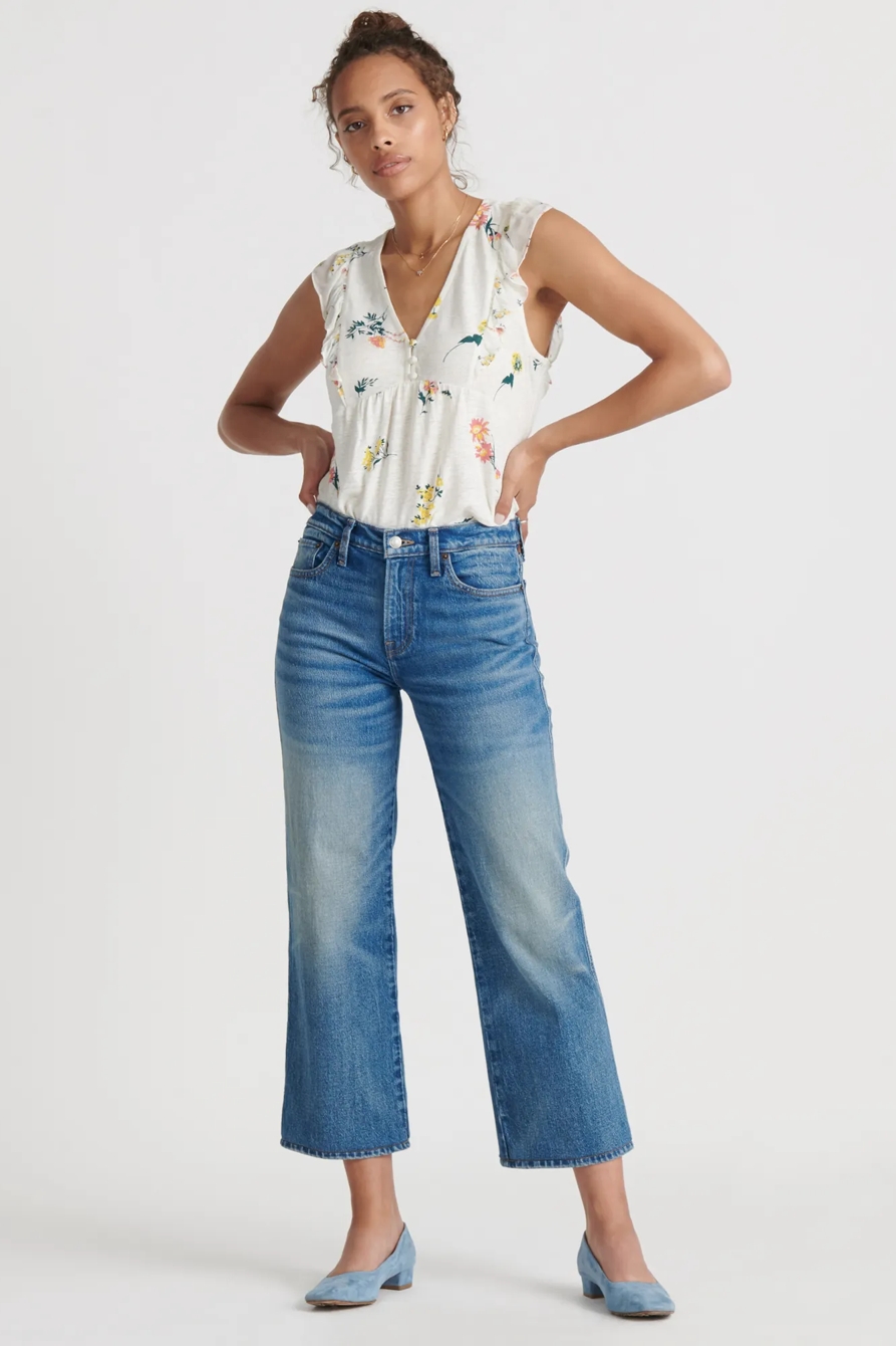 FLUTTER SLEEVE WOVEN KNIT MIX TOP, image 2