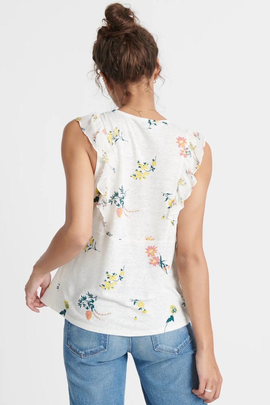 FLUTTER SLEEVE WOVEN KNIT MIX TOP, image 4