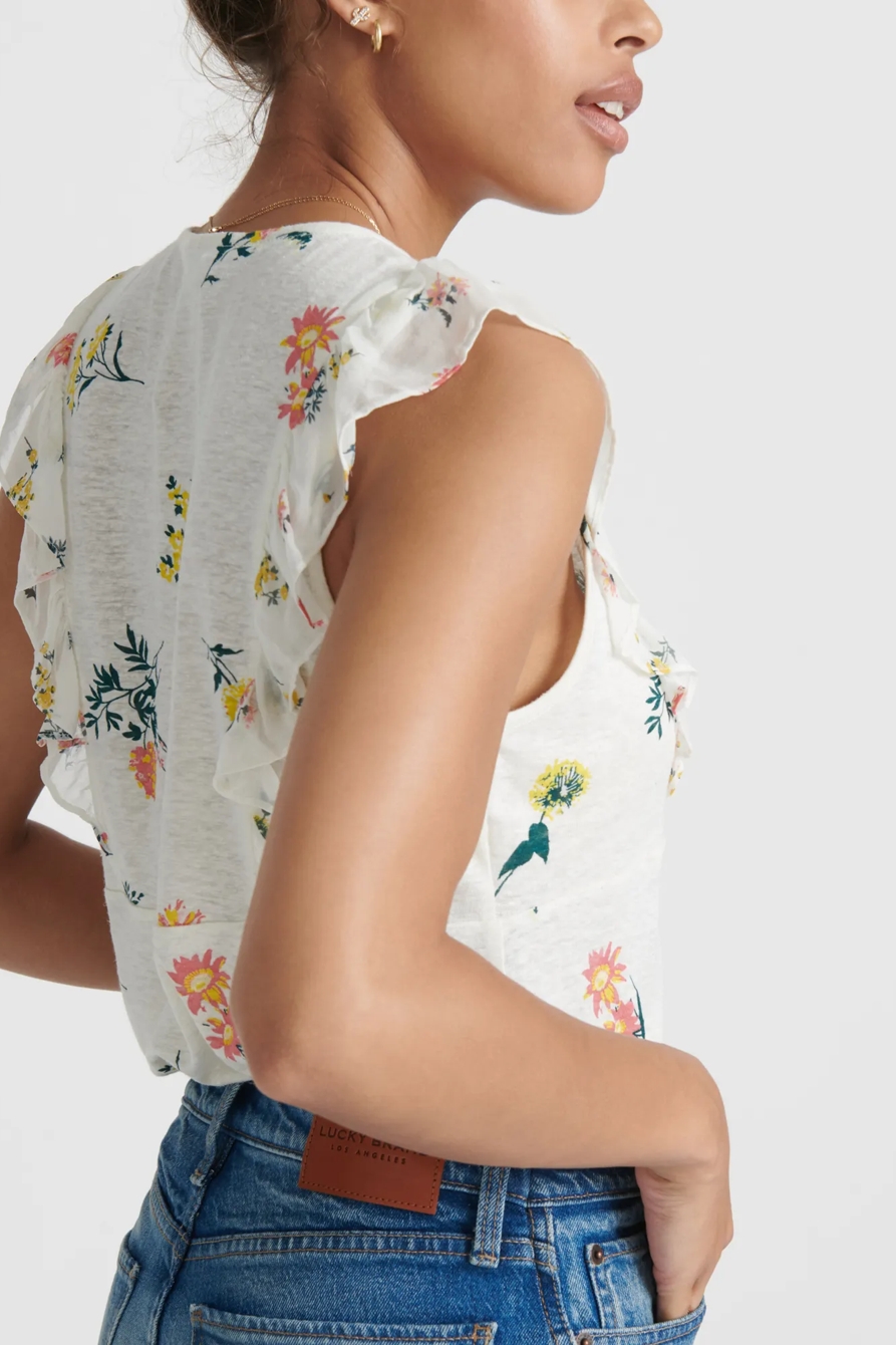 FLUTTER SLEEVE WOVEN KNIT MIX TOP, image 5