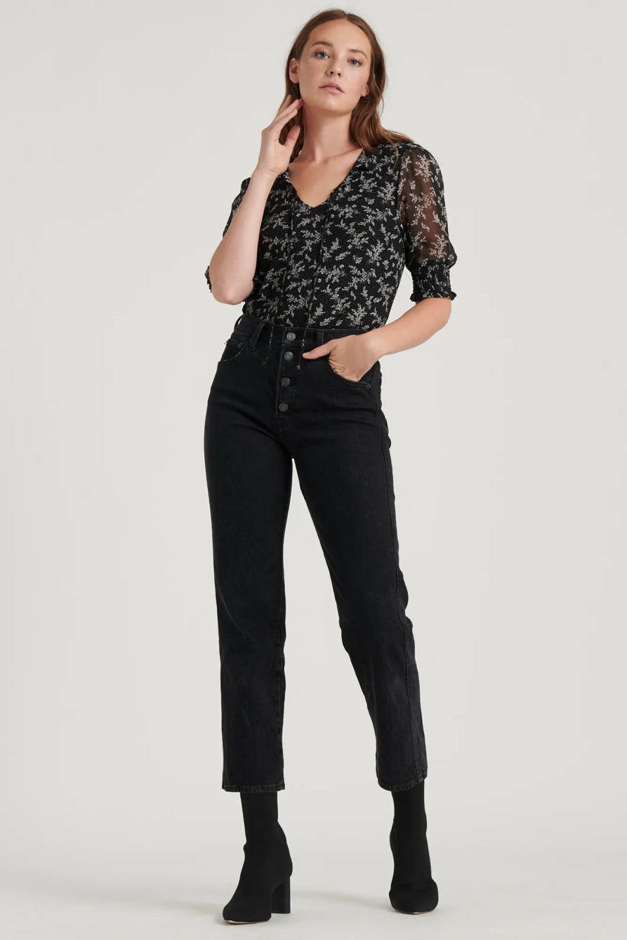 MIX MEDIA V-NECK FLUTTER TOP, image 2