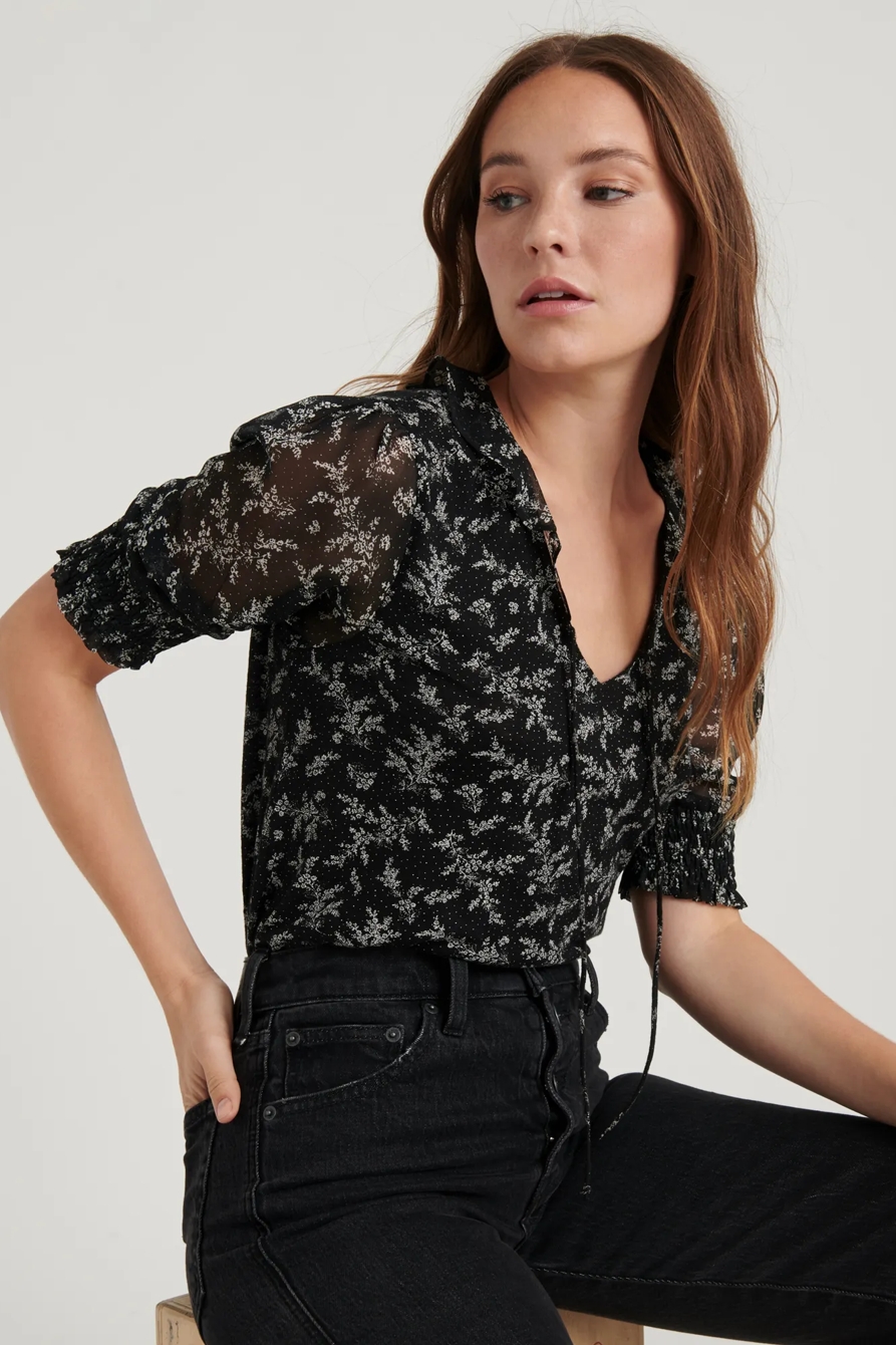 MIX MEDIA V-NECK FLUTTER TOP, image 5