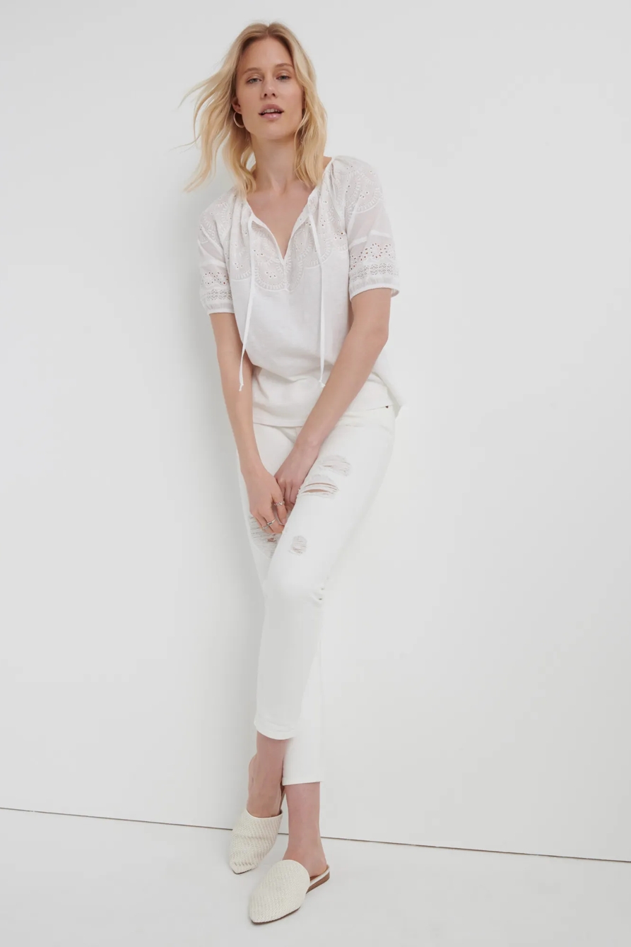 EMBROIDERED CUT OUT PEASANT TOP, image 4