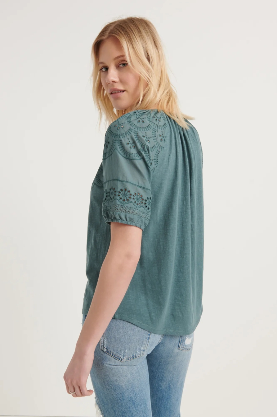 EMBROIDERED CUT OUT PEASANT TOP, image 3