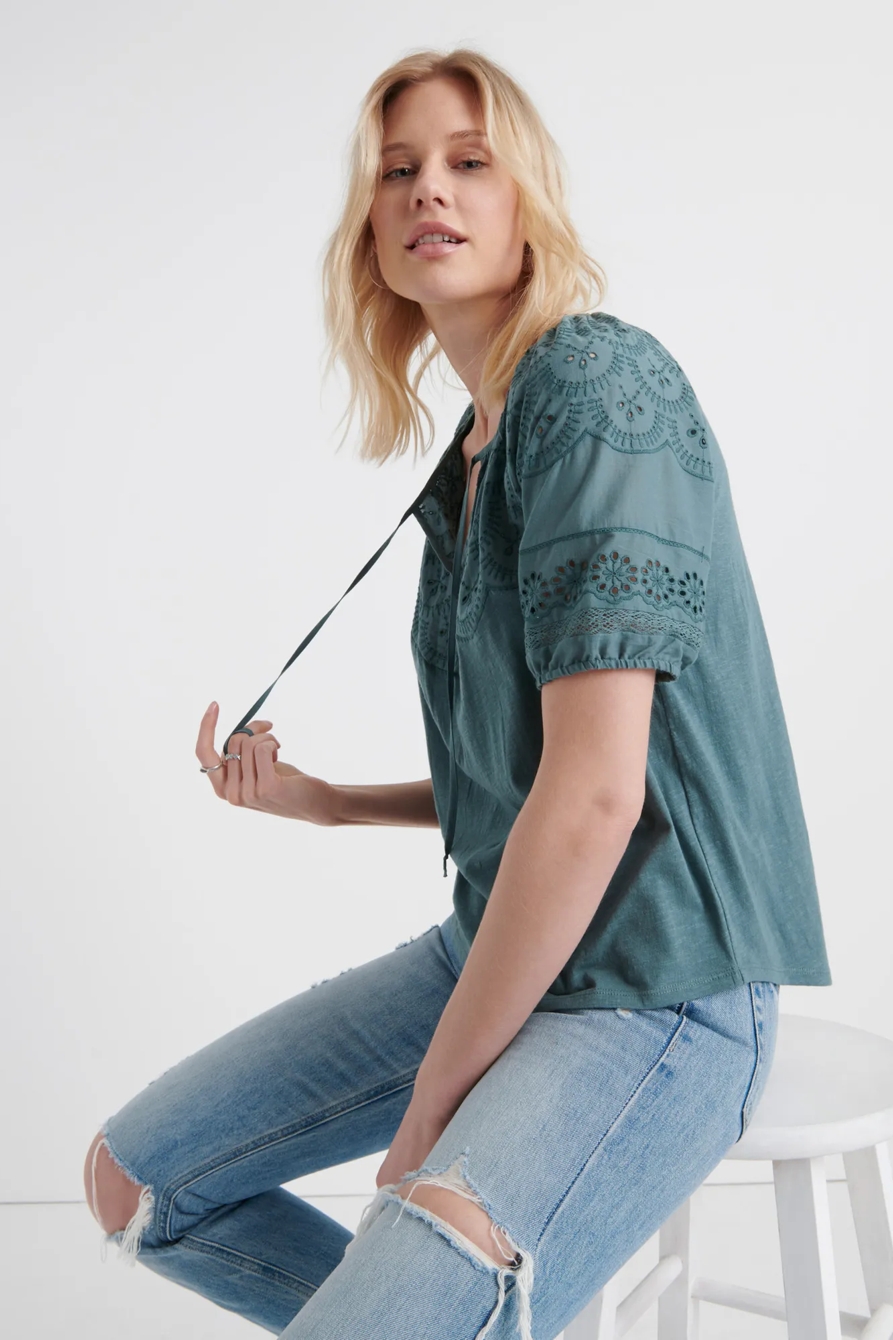EMBROIDERED CUT OUT PEASANT TOP, image 4