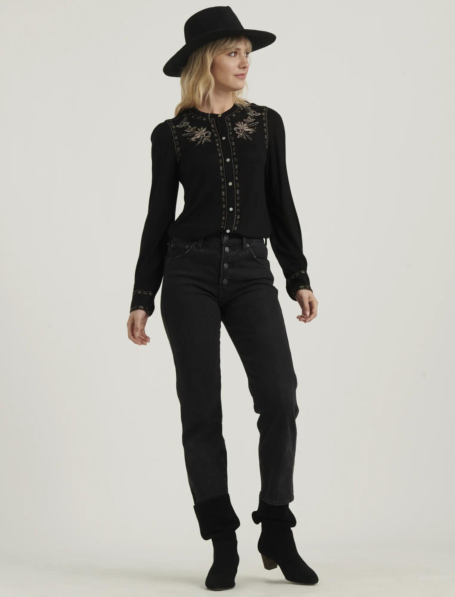 EMBROIDERED BUTTON FRONT TOP, image 2