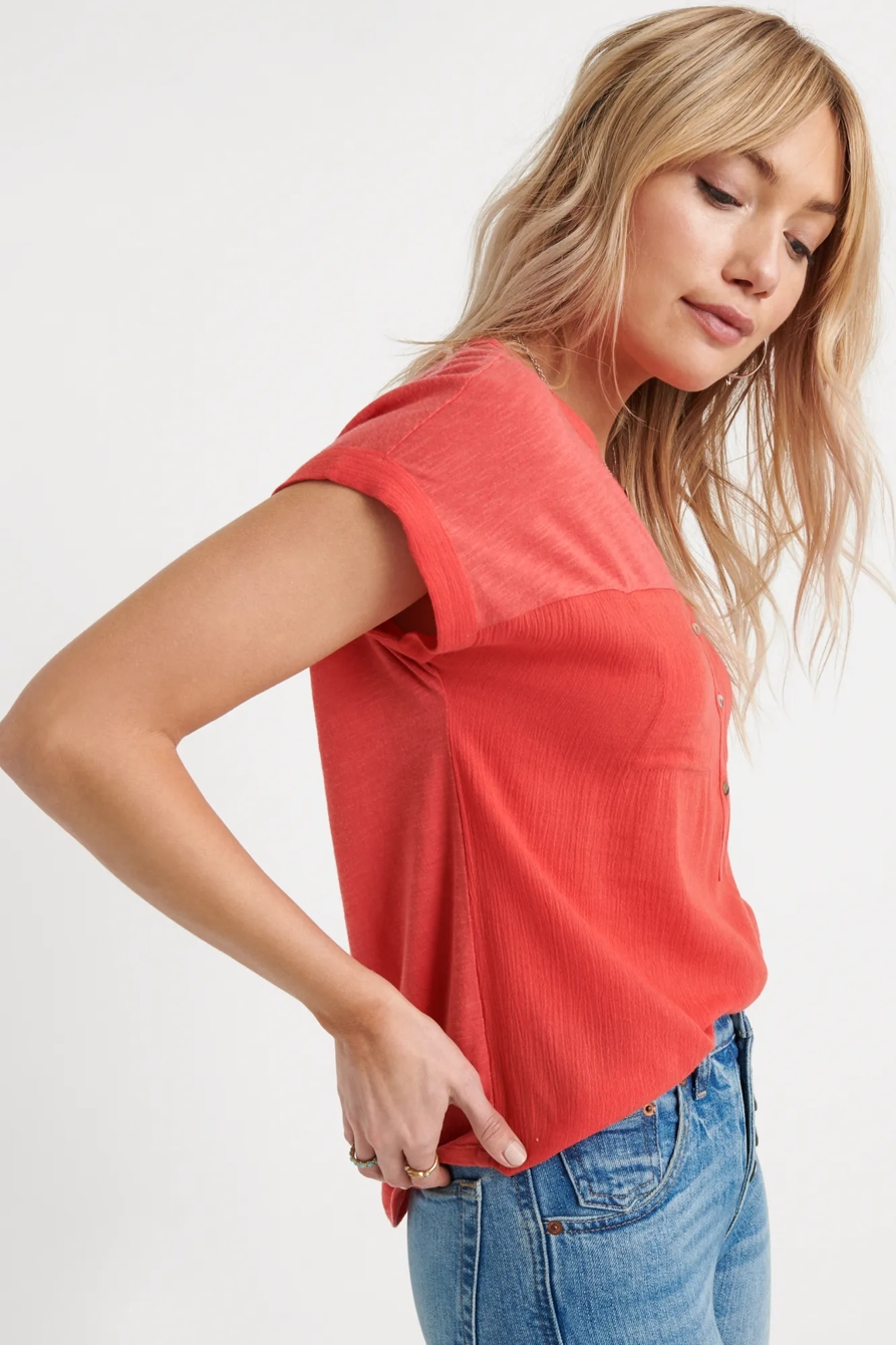 MIXED MEDIA SHORT SLEEVE TOP, image 2