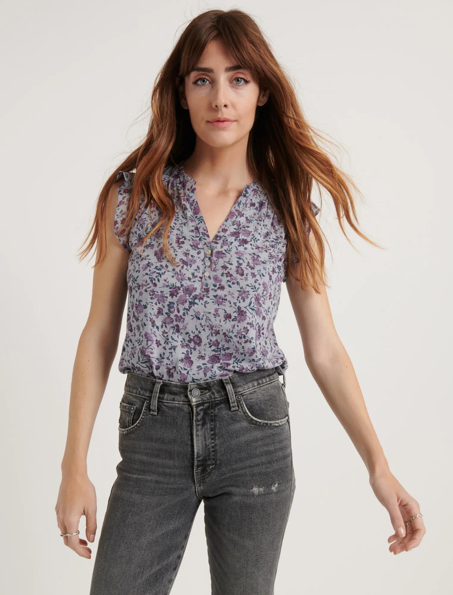FLUTTER SLEEVE HENLEY TOP, image 1