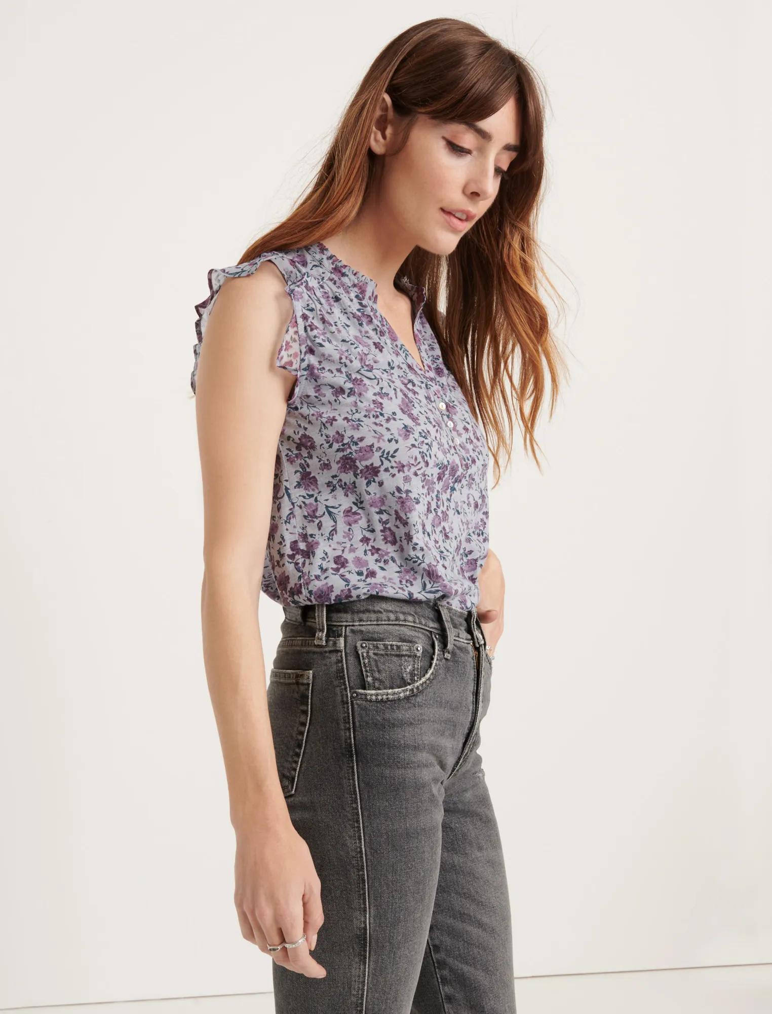 FLUTTER SLEEVE HENLEY TOP, image 2