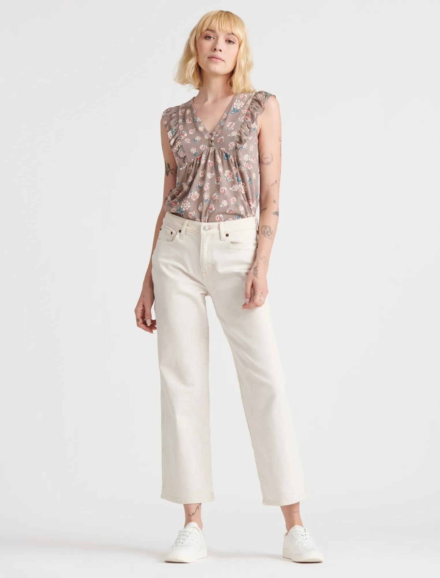 FLUTTER SLEEVE WOVEN KNIT MIX TOP, image 2