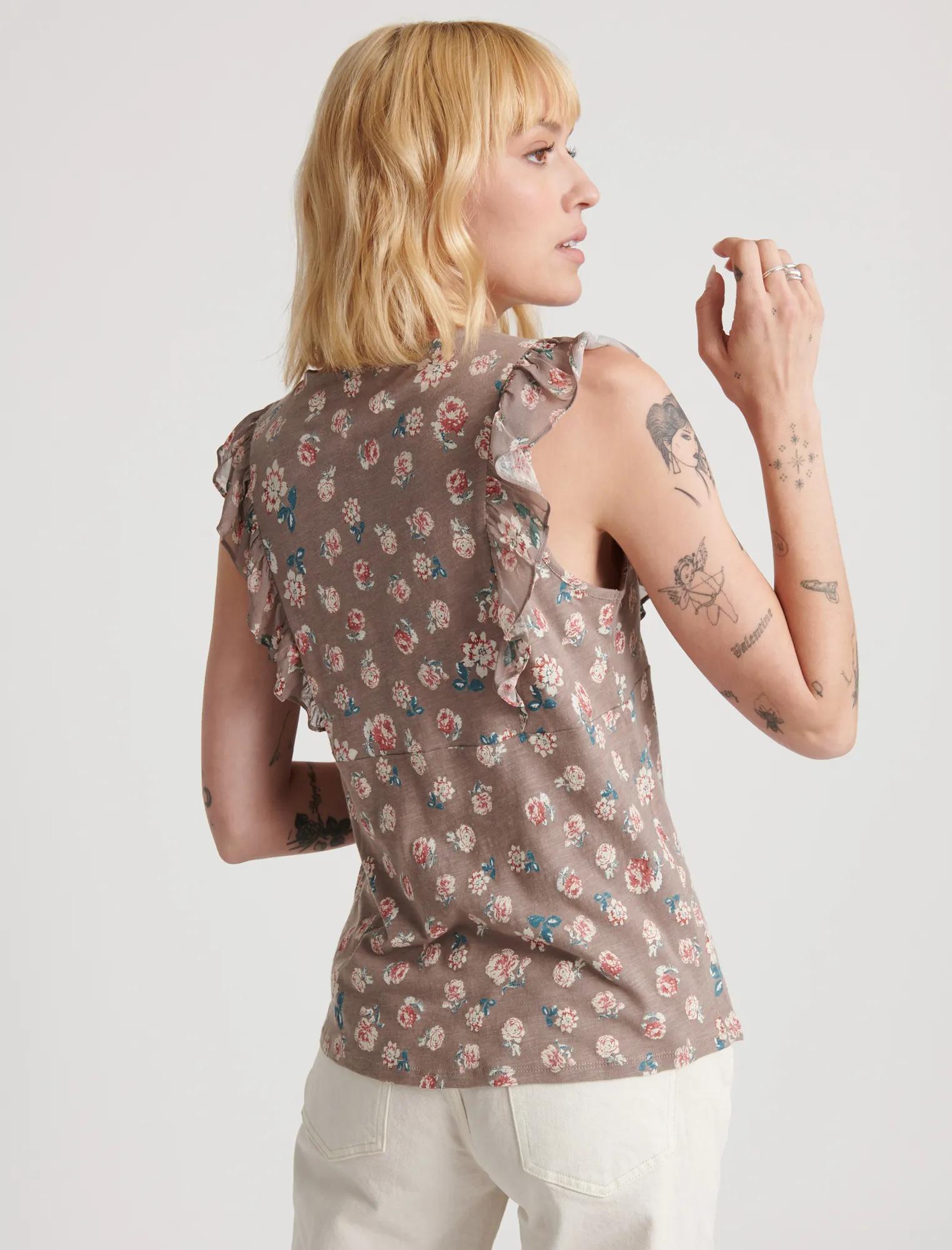 FLUTTER SLEEVE WOVEN KNIT MIX TOP, image 4