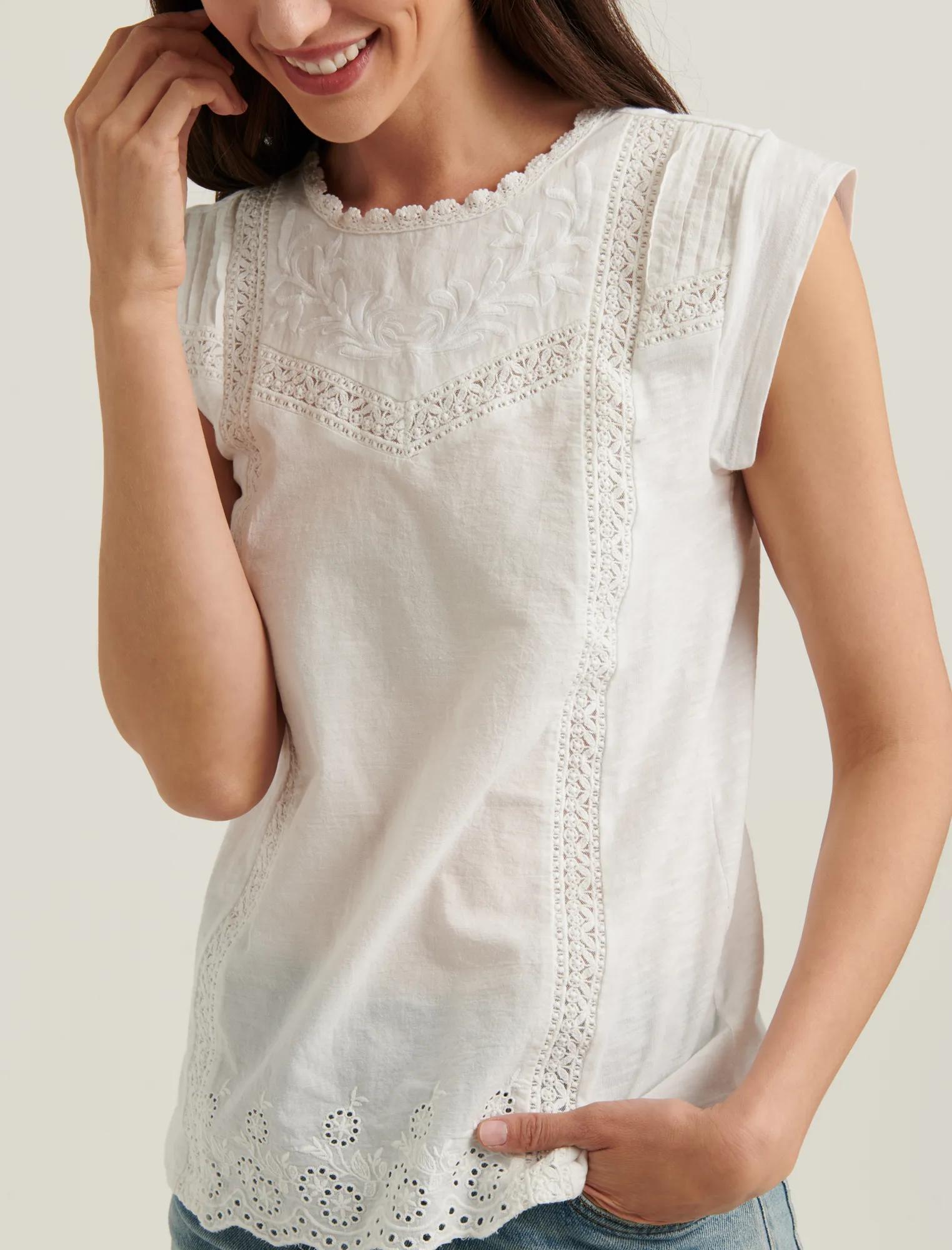 CAP SLEEVE KNIT WOVEN MIX TOP, image 4