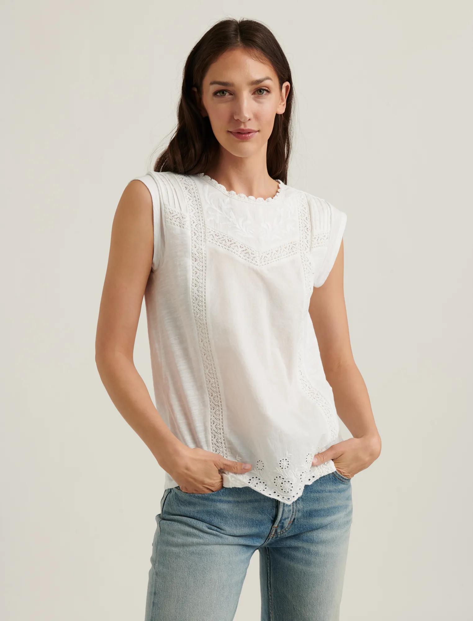 CAP SLEEVE KNIT WOVEN MIX TOP, image 5