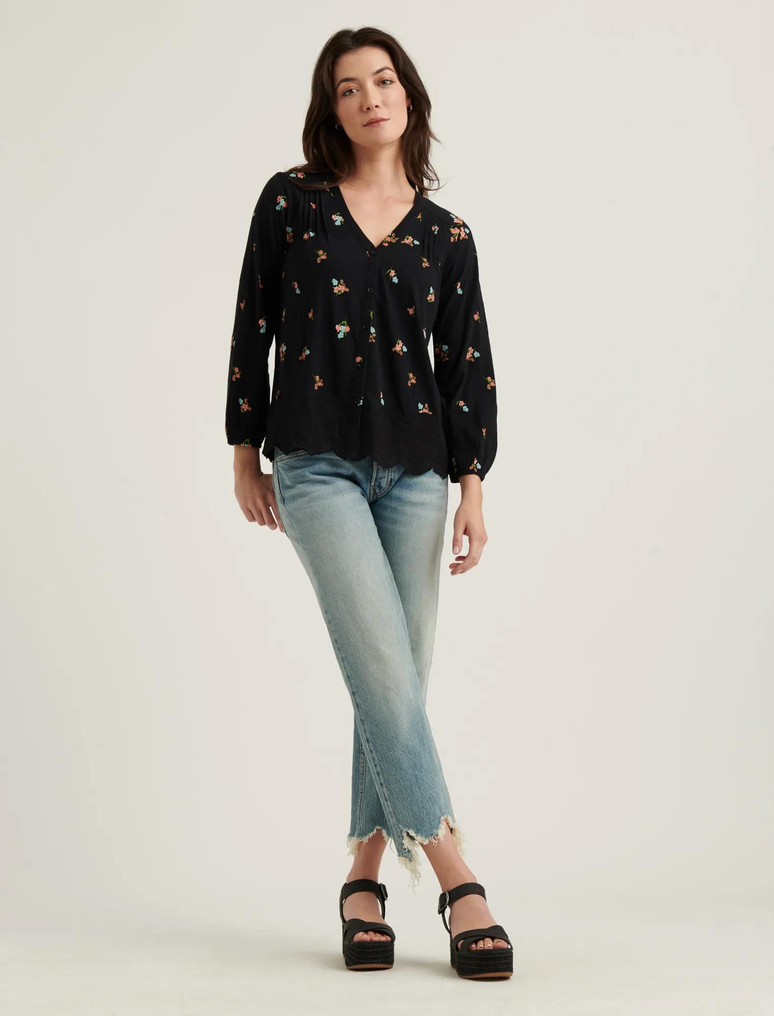 VNECK BUTTON DOWN PEASANT TOP, image 2