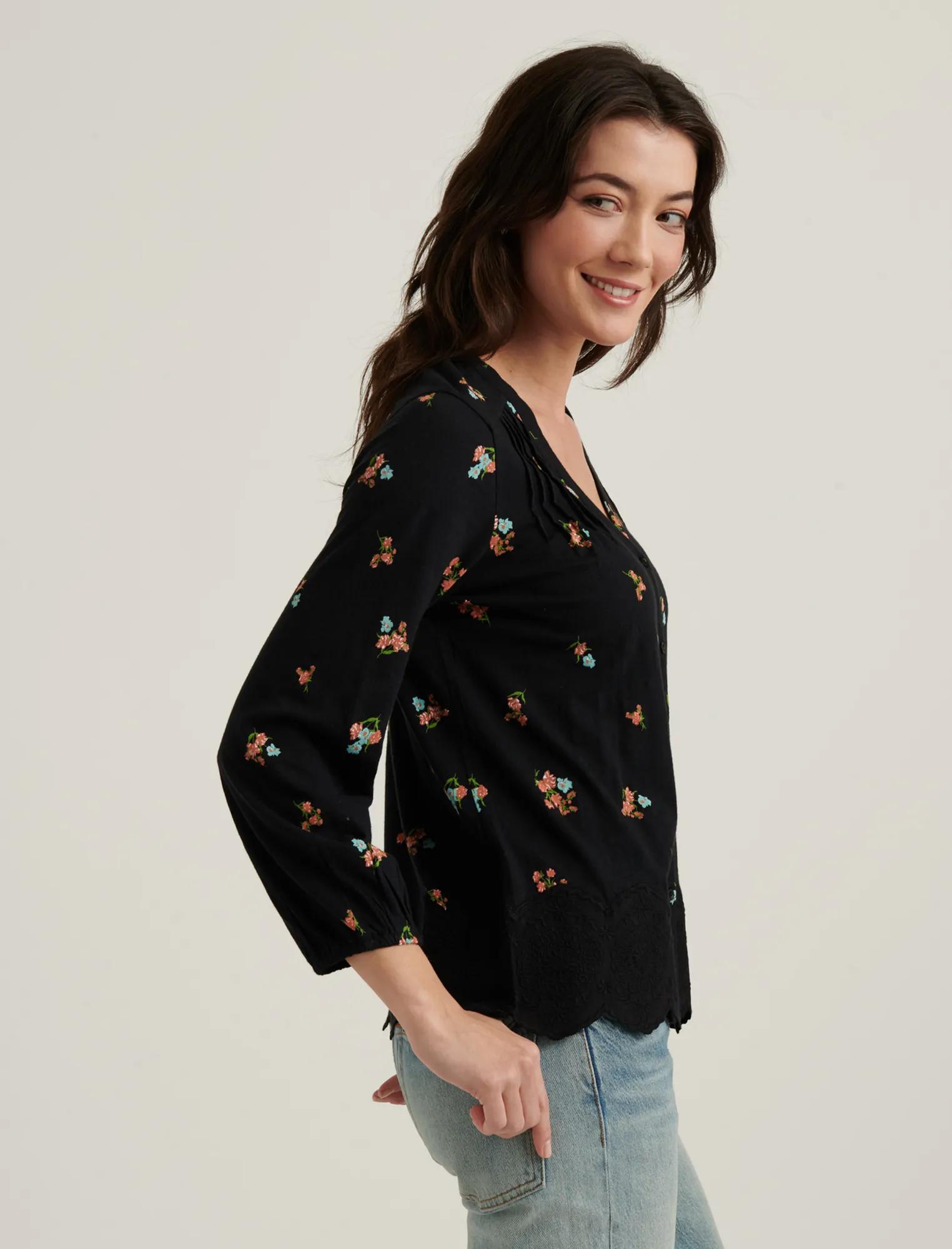VNECK BUTTON DOWN PEASANT TOP, image 3