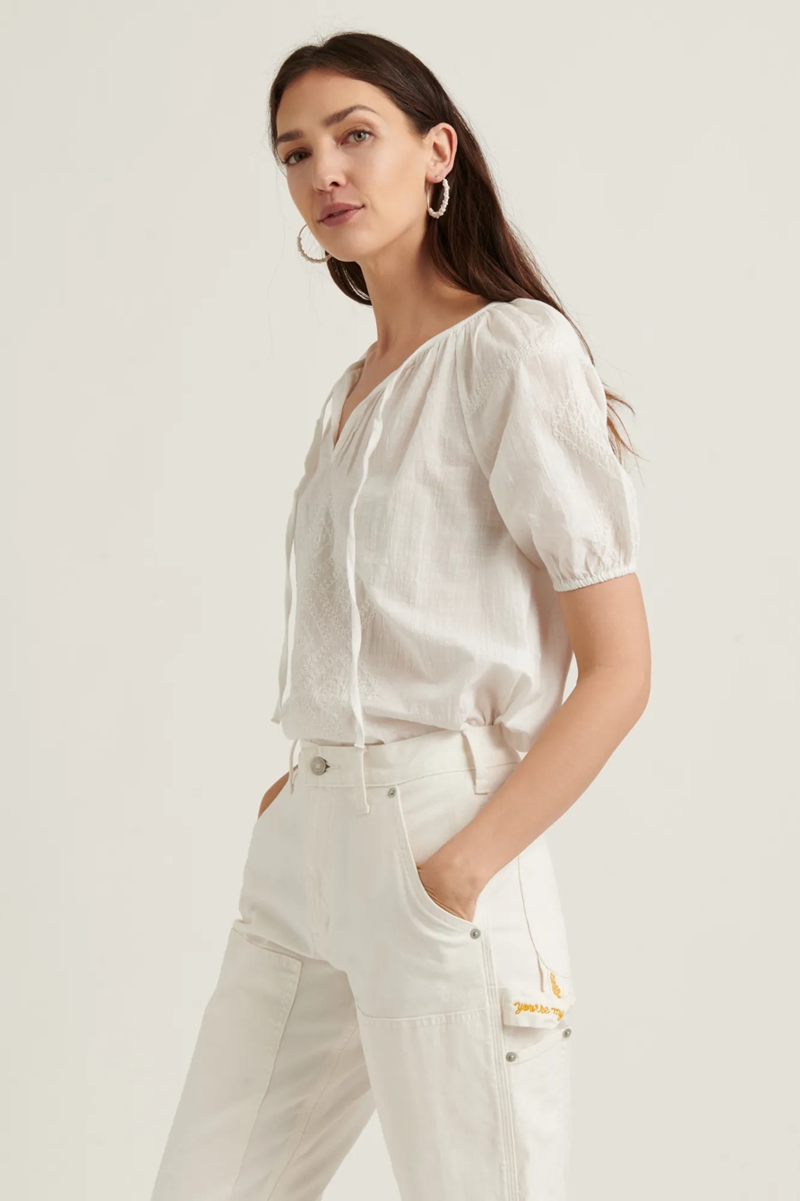 EMBROIDERED SHORT SLEEVE PEASANT TOP, image 3