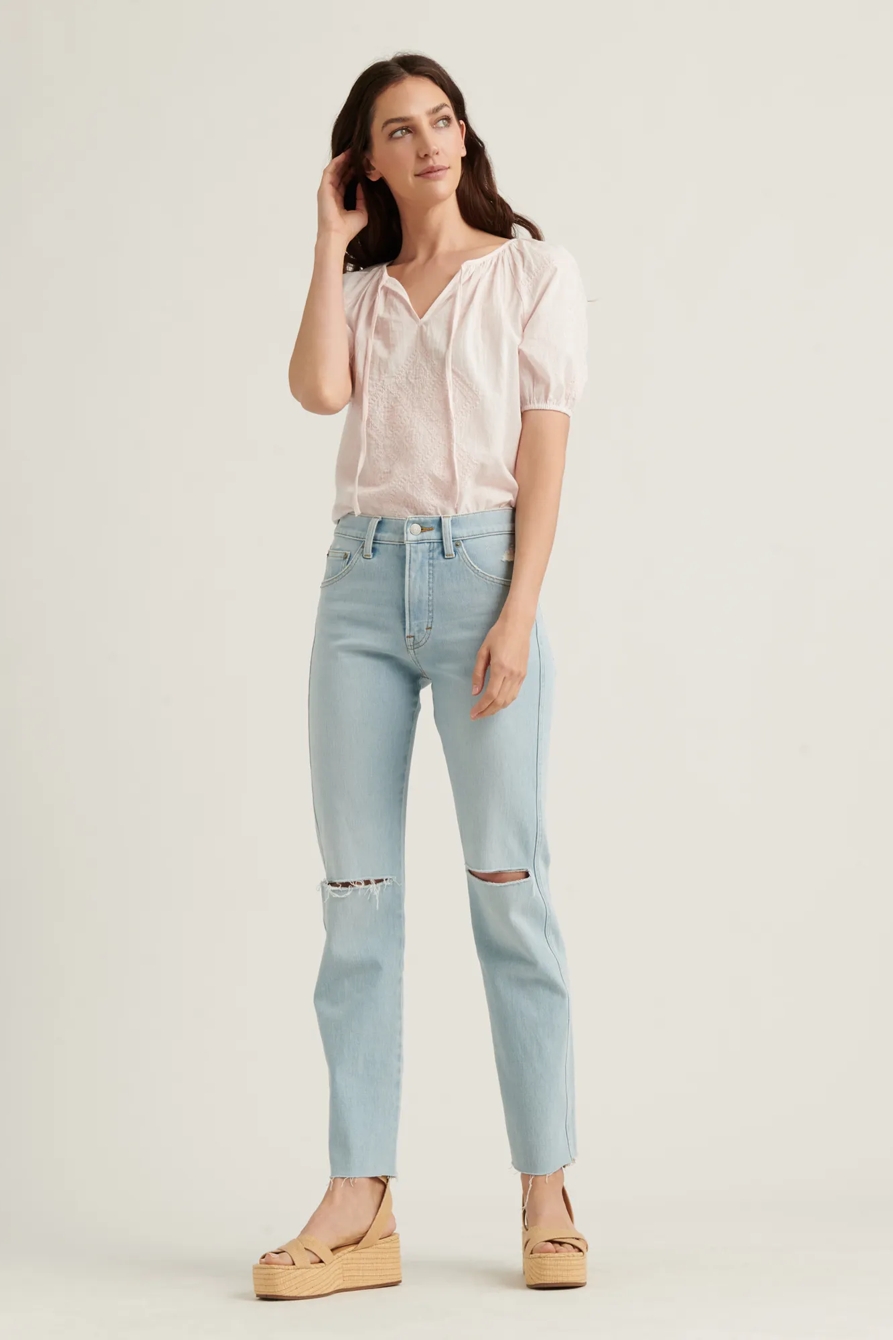 EMBROIDERED SHORT SLEEVE PEASANT TOP, image 2