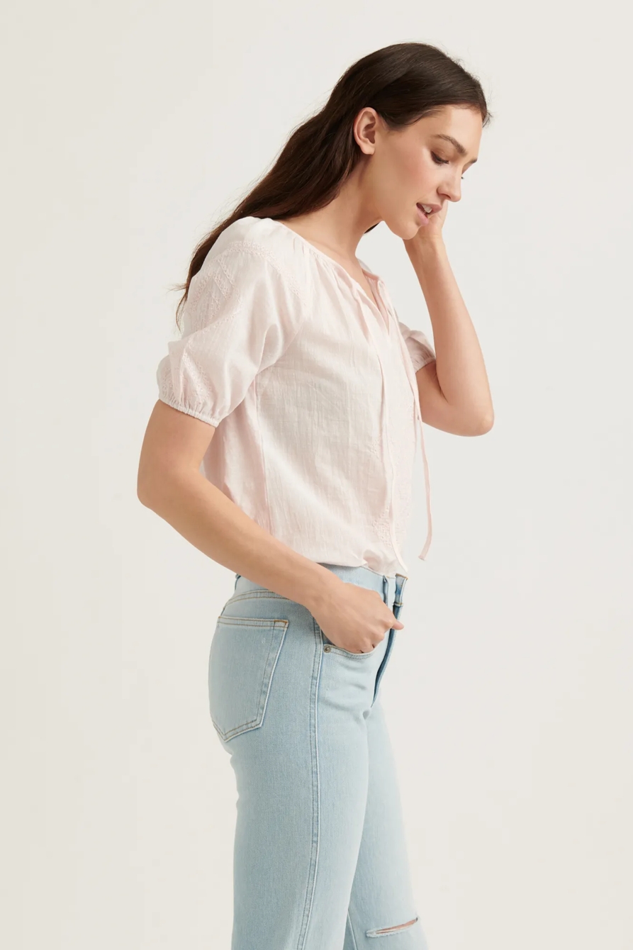 EMBROIDERED SHORT SLEEVE PEASANT TOP, image 3
