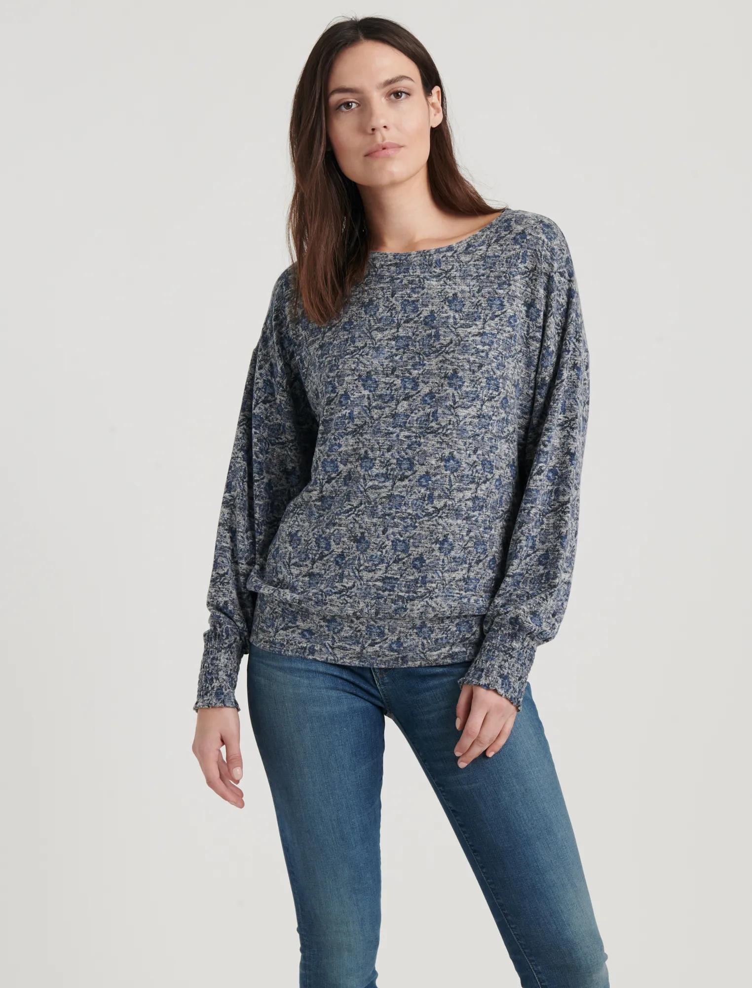 FLORAL CLOUD JERSEY SMOCKING TOP, image 1