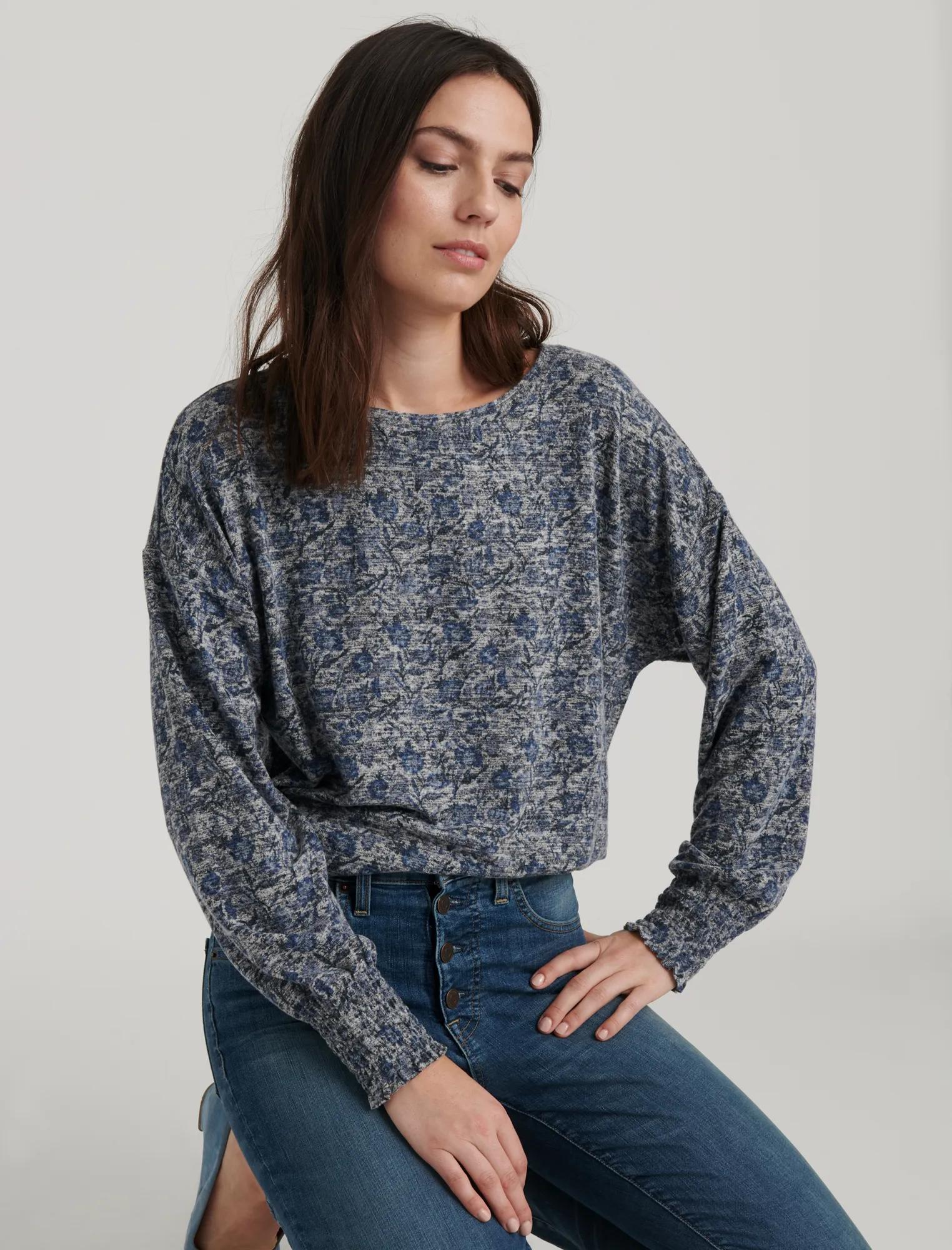 FLORAL CLOUD JERSEY SMOCKING TOP, image 5