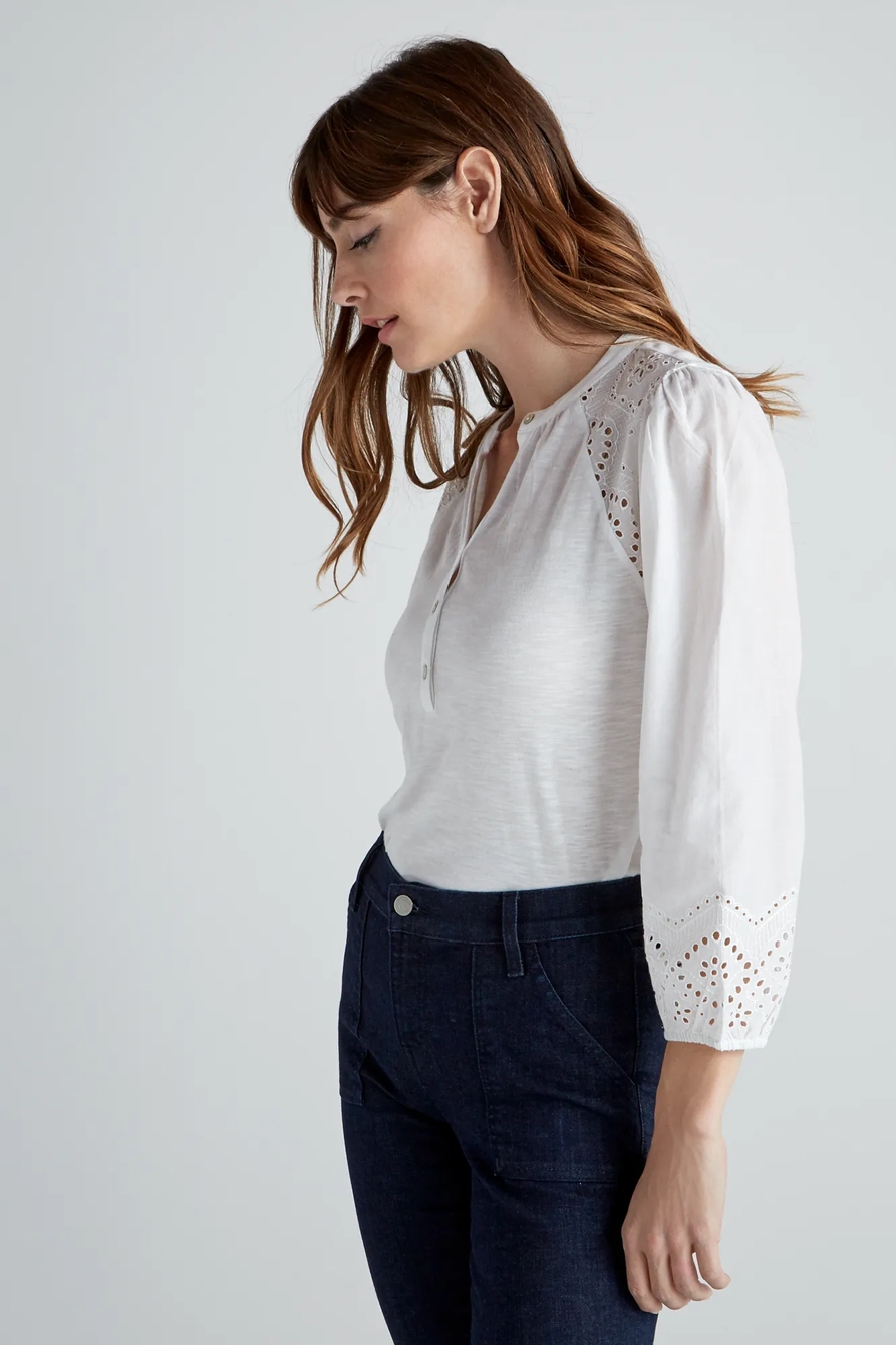 EYELET RAGLAN HENLEY TOP, image 3