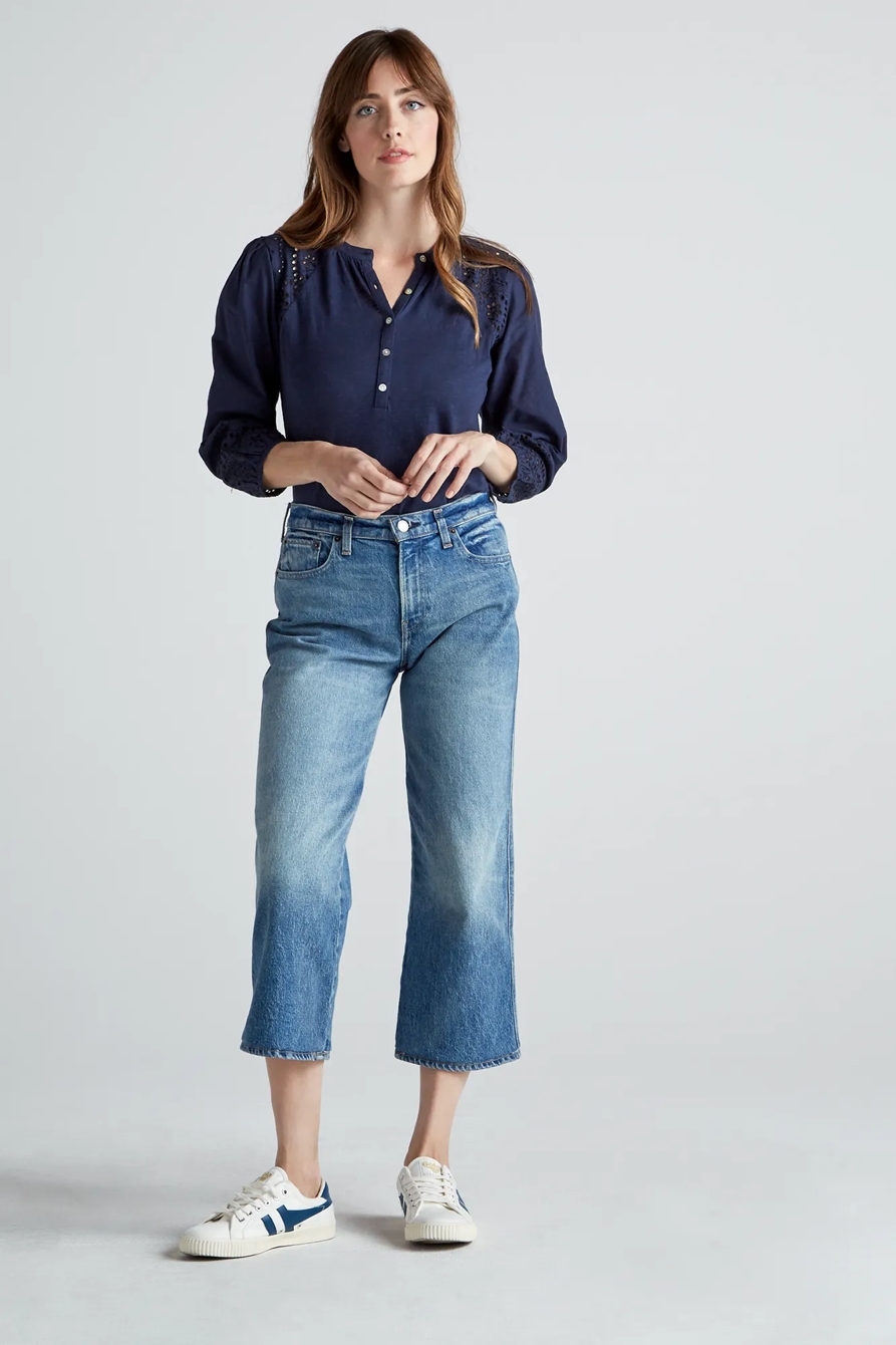 EYELET RAGLAN HENLEY TOP, image 2