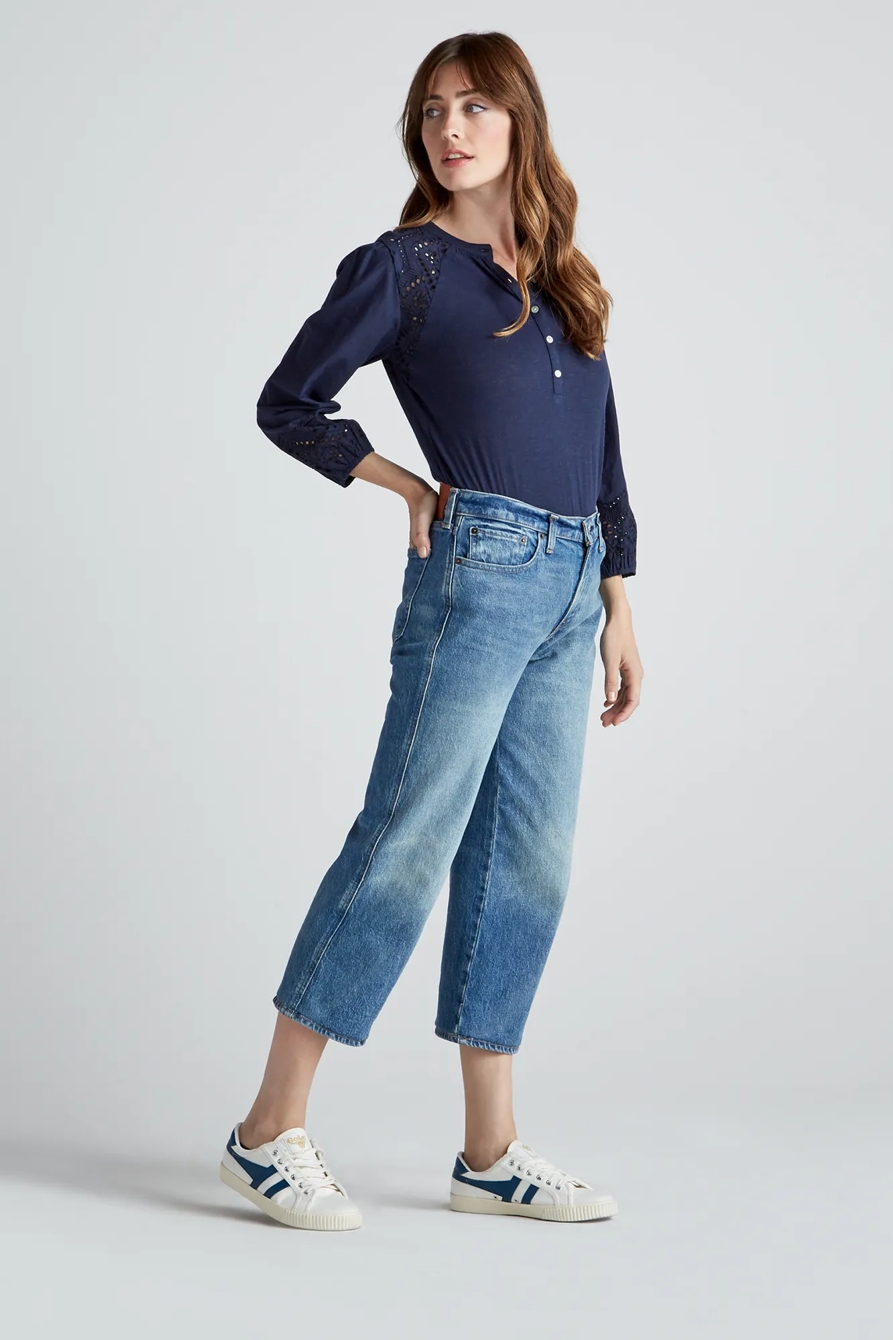 EYELET RAGLAN HENLEY TOP, image 4