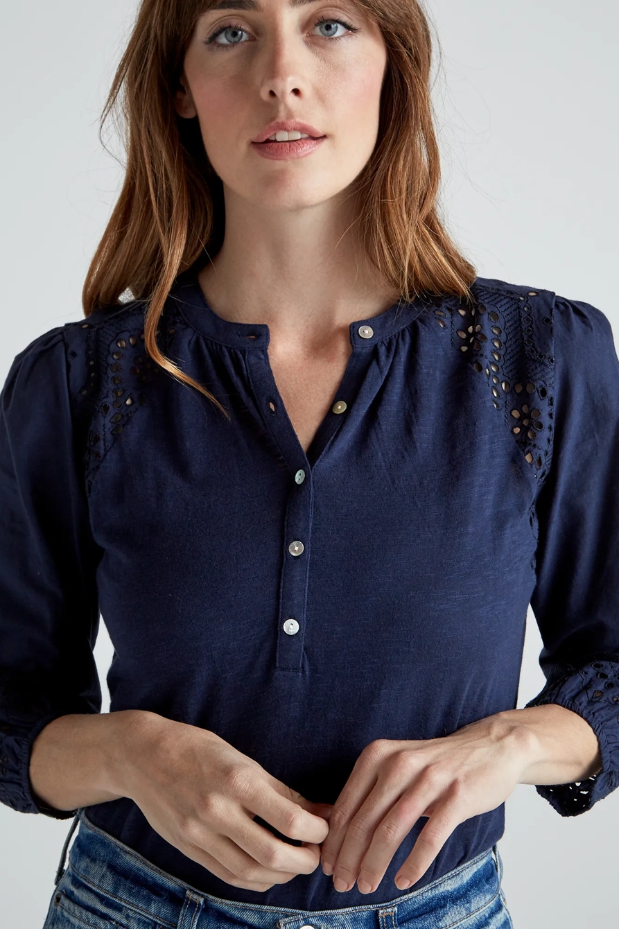 EYELET RAGLAN HENLEY TOP, image 6