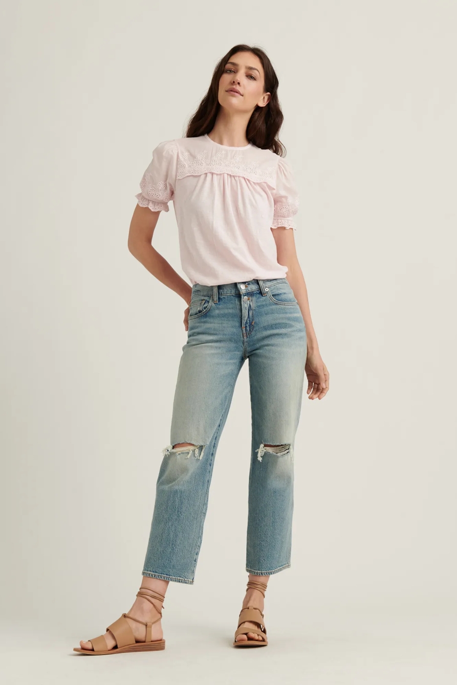 WOVEN MIX SHORT SLEEVE TOP, image 2