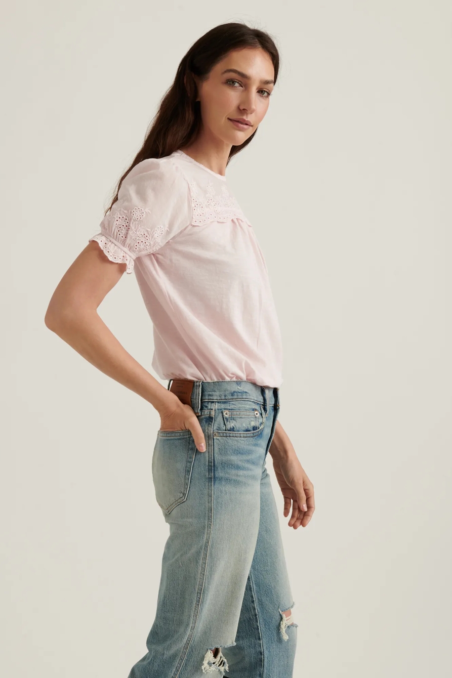 WOVEN MIX SHORT SLEEVE TOP, image 3